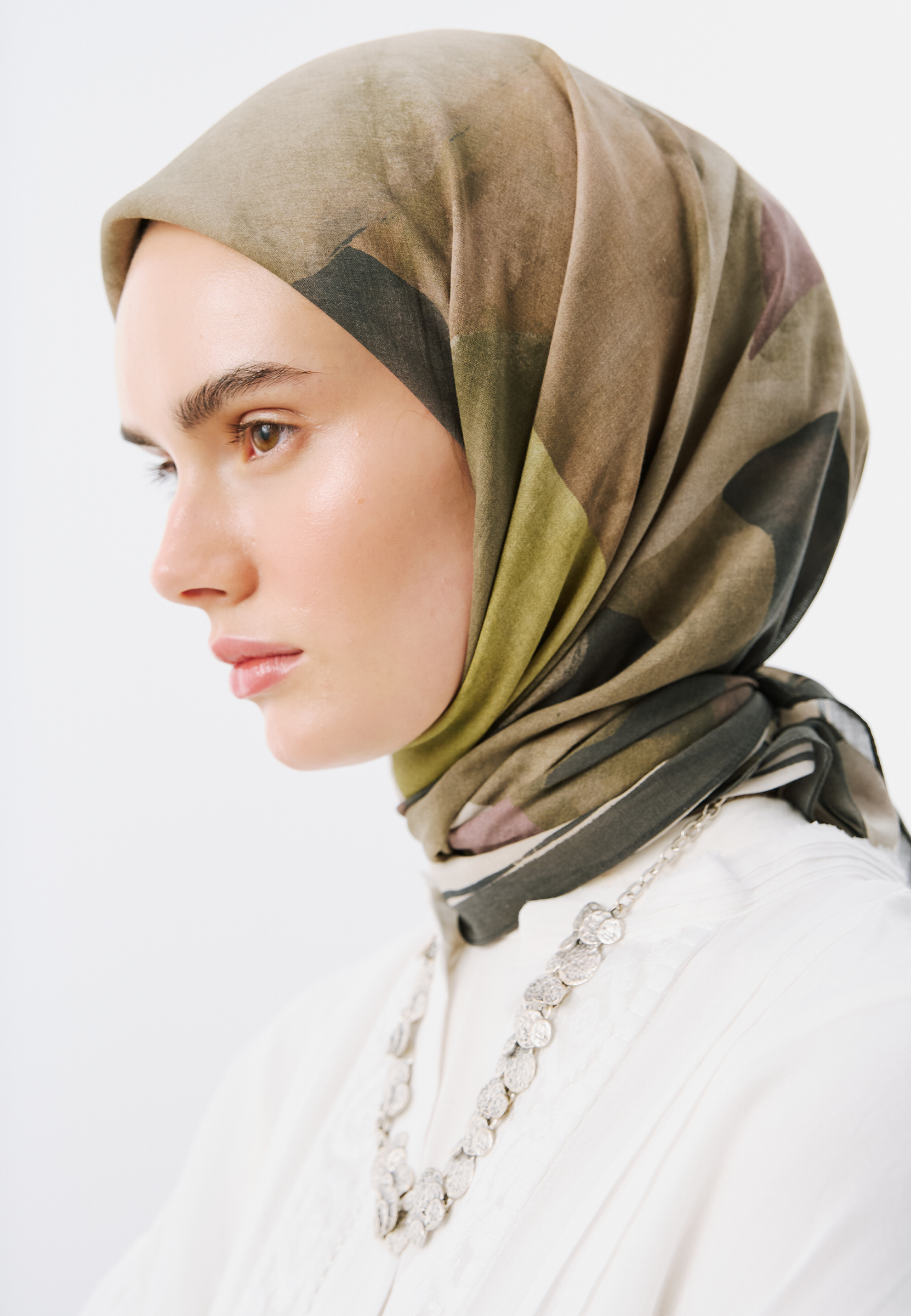 Fresh Scarfs Modern Blocks Desen Vual Eşarp Küllü Haki görsel 3