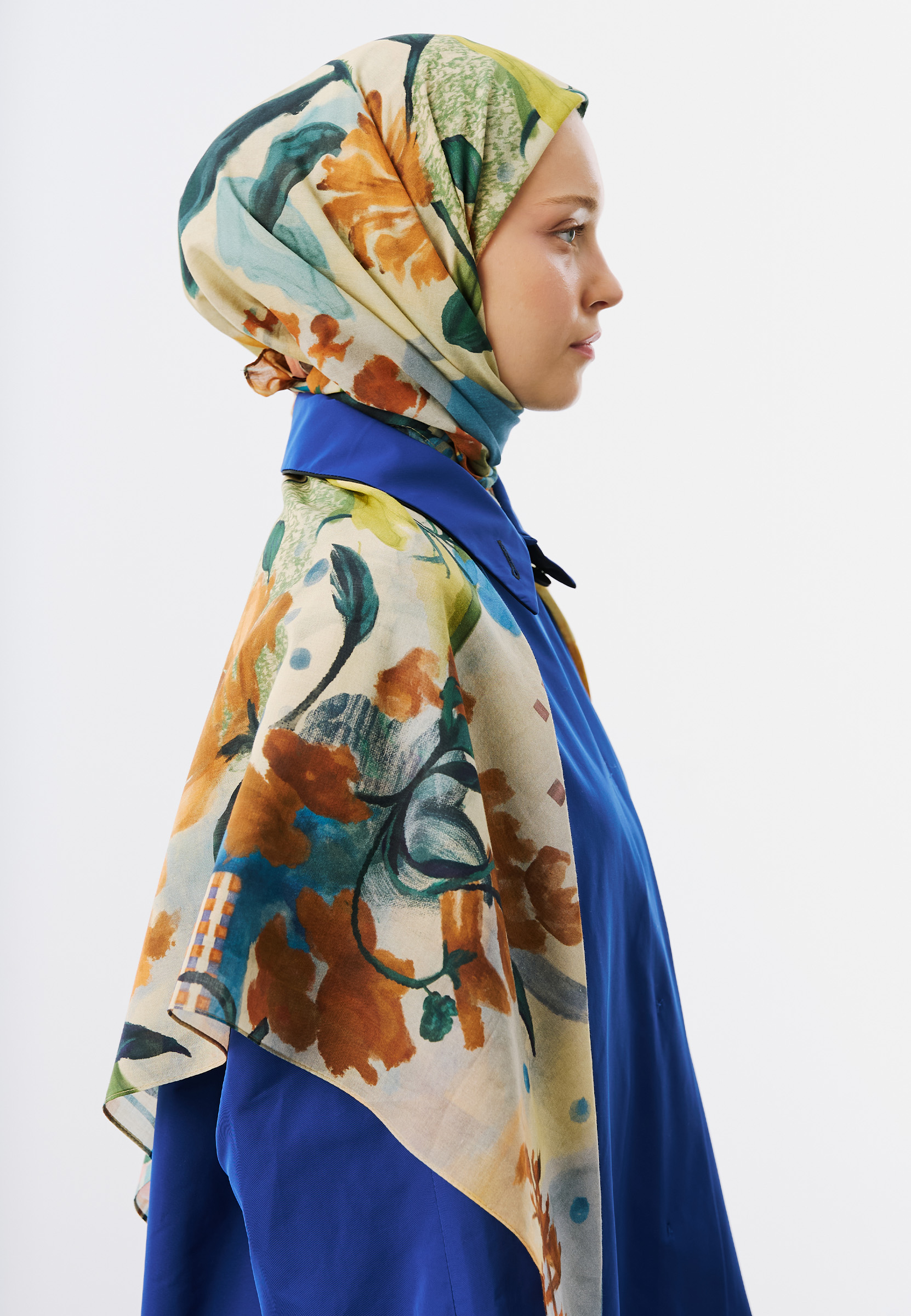 Fresh Scarfs Summer Reverie Desen Vual Eşarp Lacivert görsel 4
