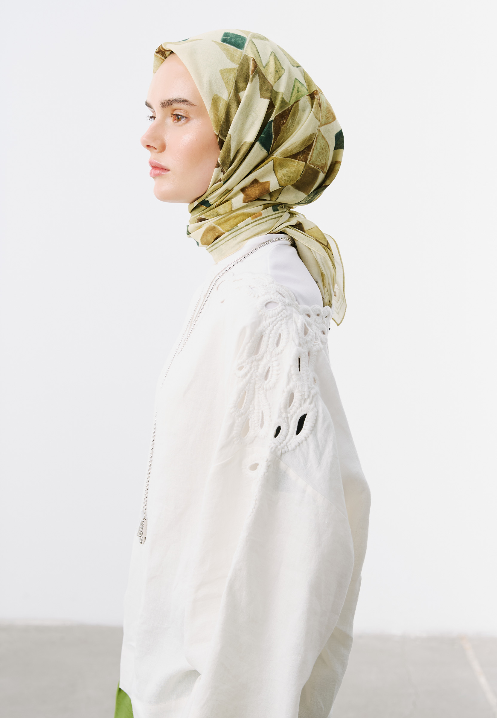 Fresh Scarfs Color Flow Desen Vual Eşarp Yeşil görsel 3