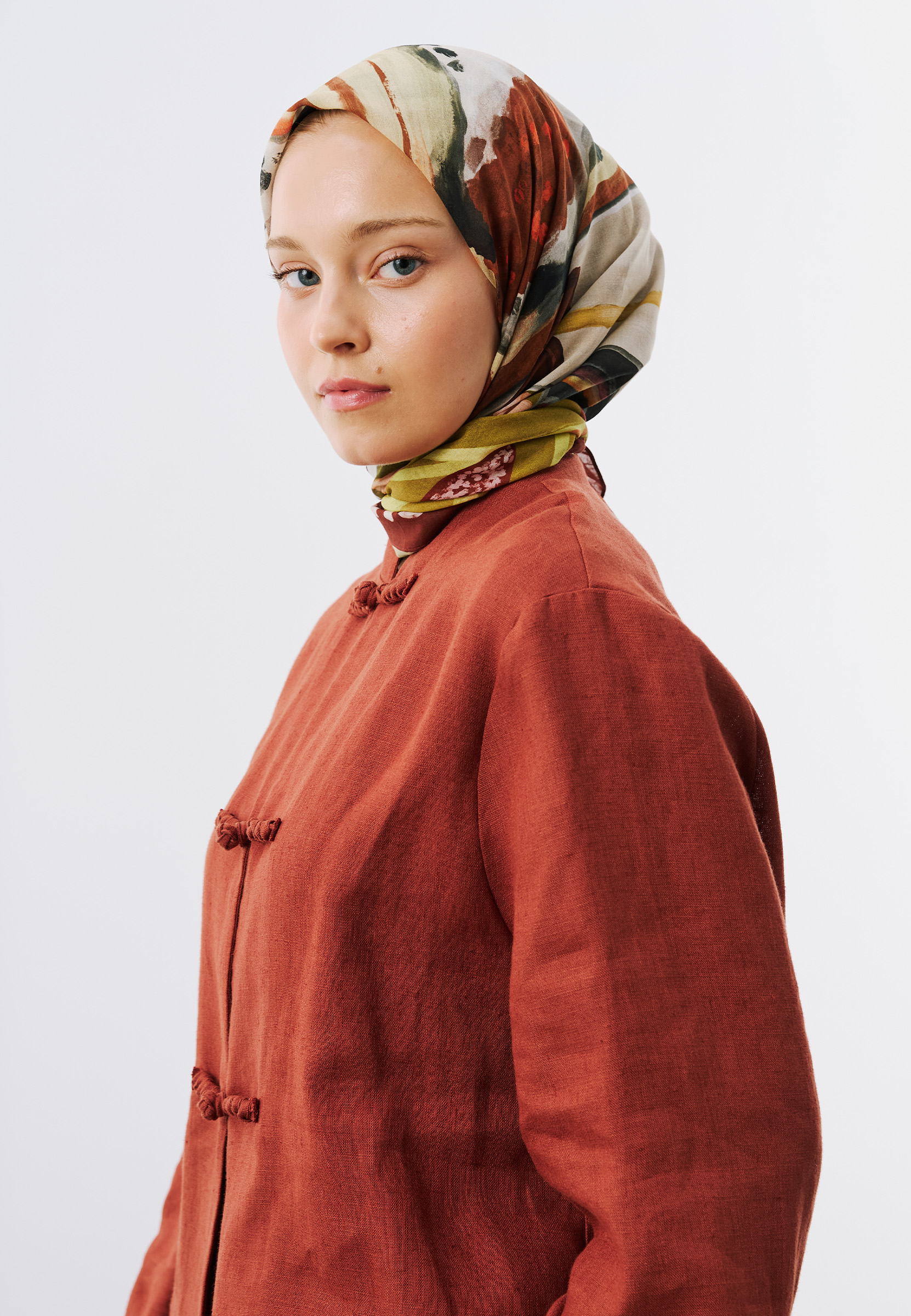 Fresh Scarfs Floral Story Desen Vual Eşarp Bakır