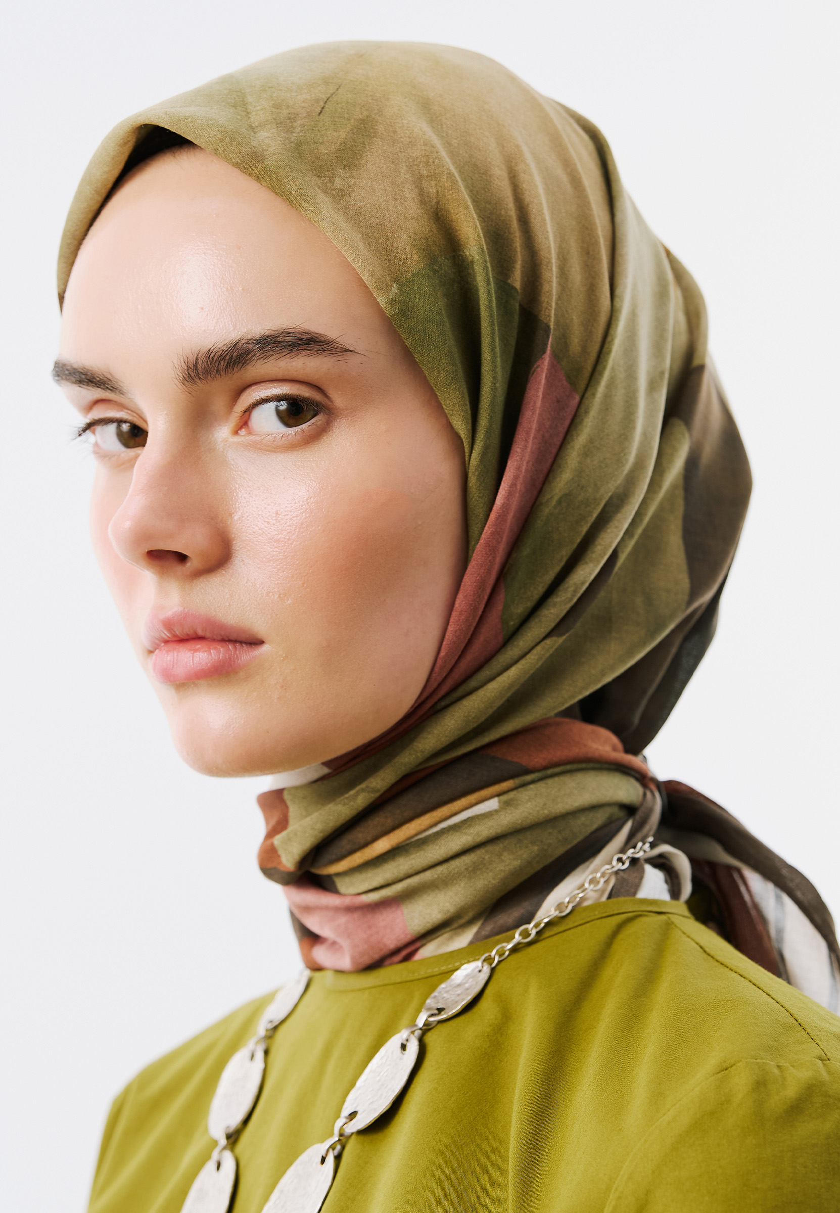 Fresh Scarfs Modern Blocks Desen Vual Eşarp Kahve görsel 3