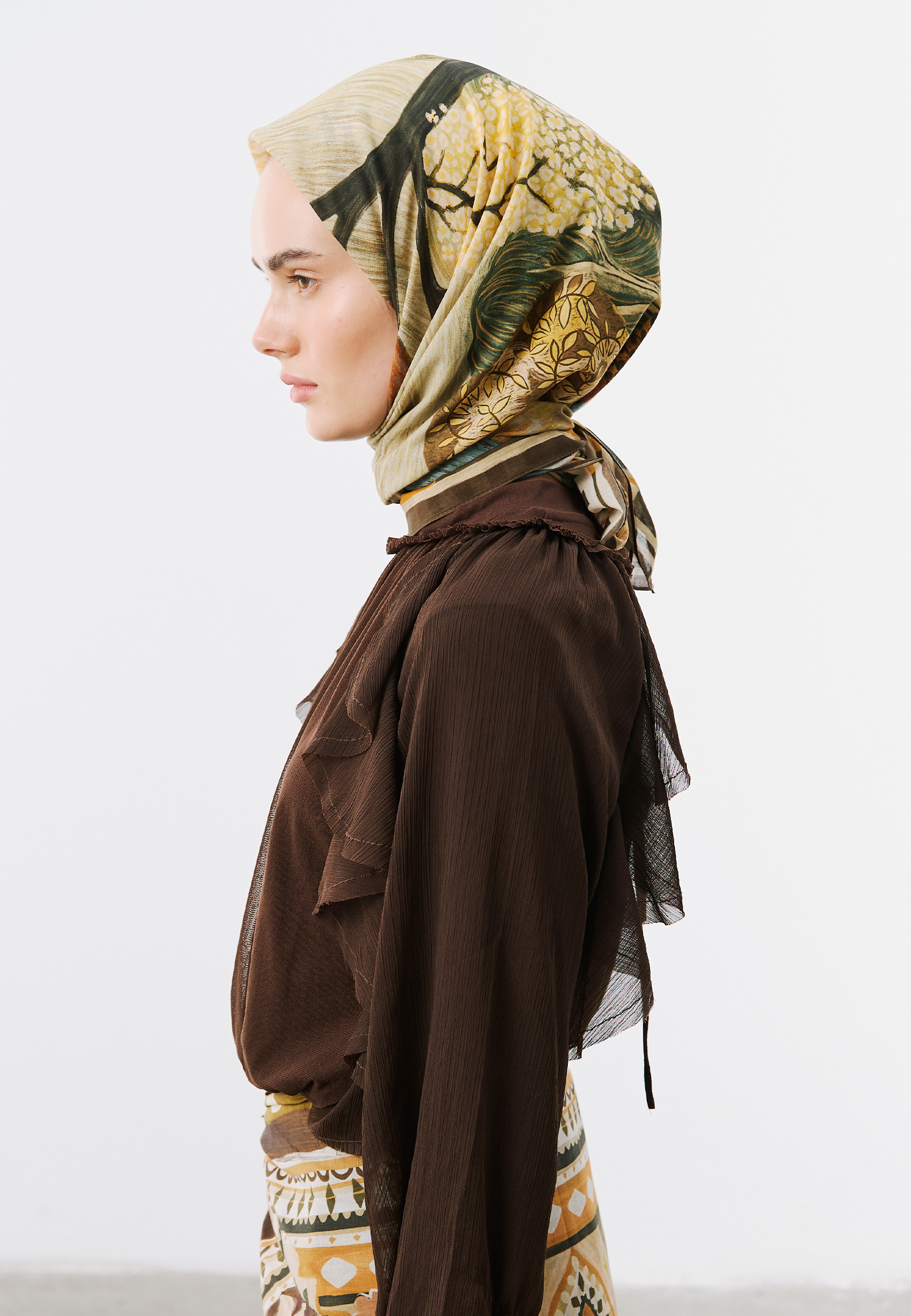 Fresh Scarfs Deep Forest Desen Vual Eşarp Kahve