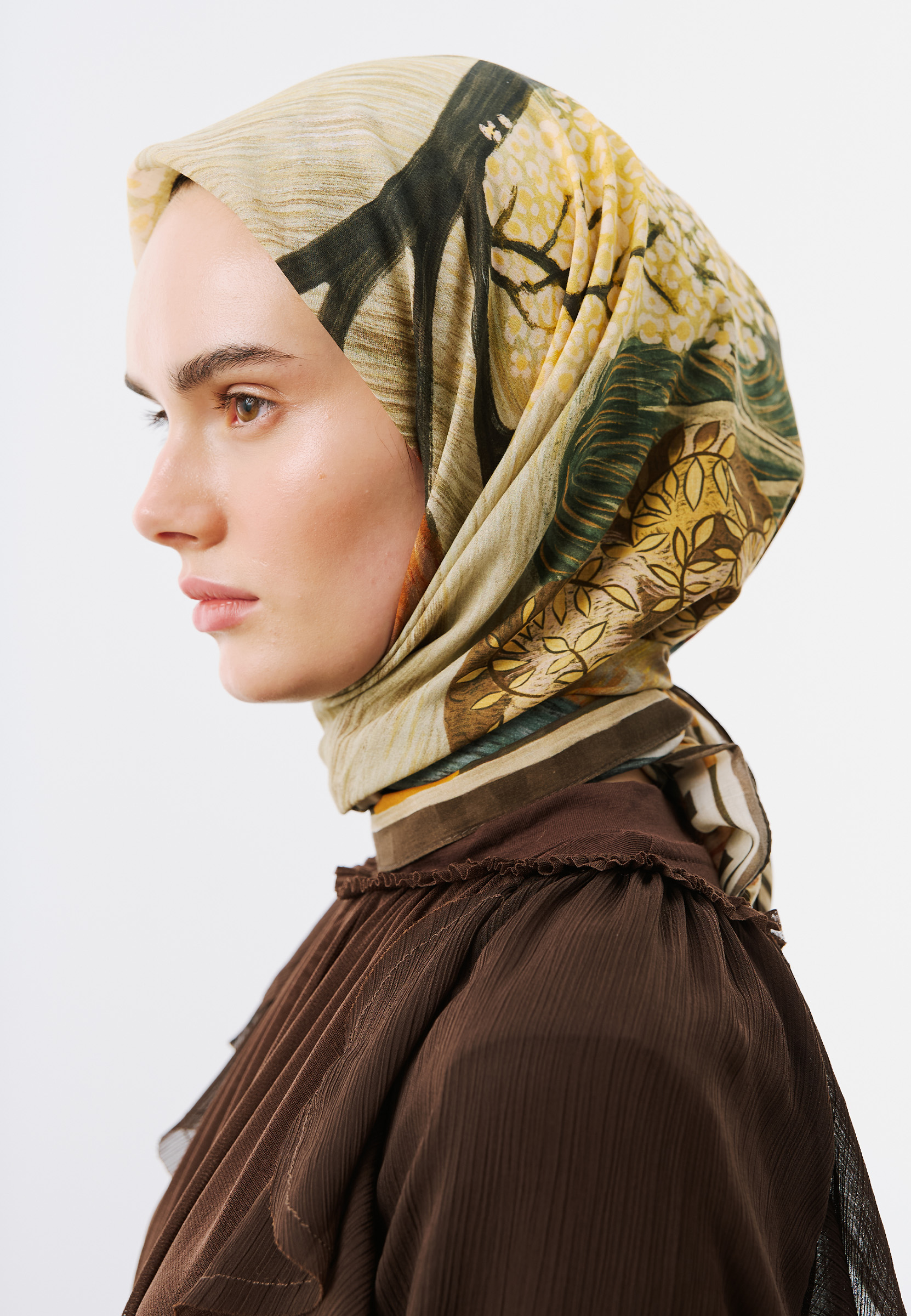 Fresh Scarfs Deep Forest Desen Vual Eşarp Kahve görsel 2