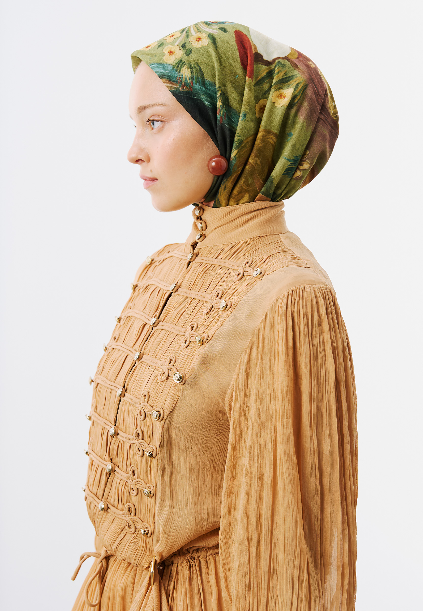 Fresh Scarfs Garden Picnic Desen Vual Eşarp Orman Yeşili görsel 2