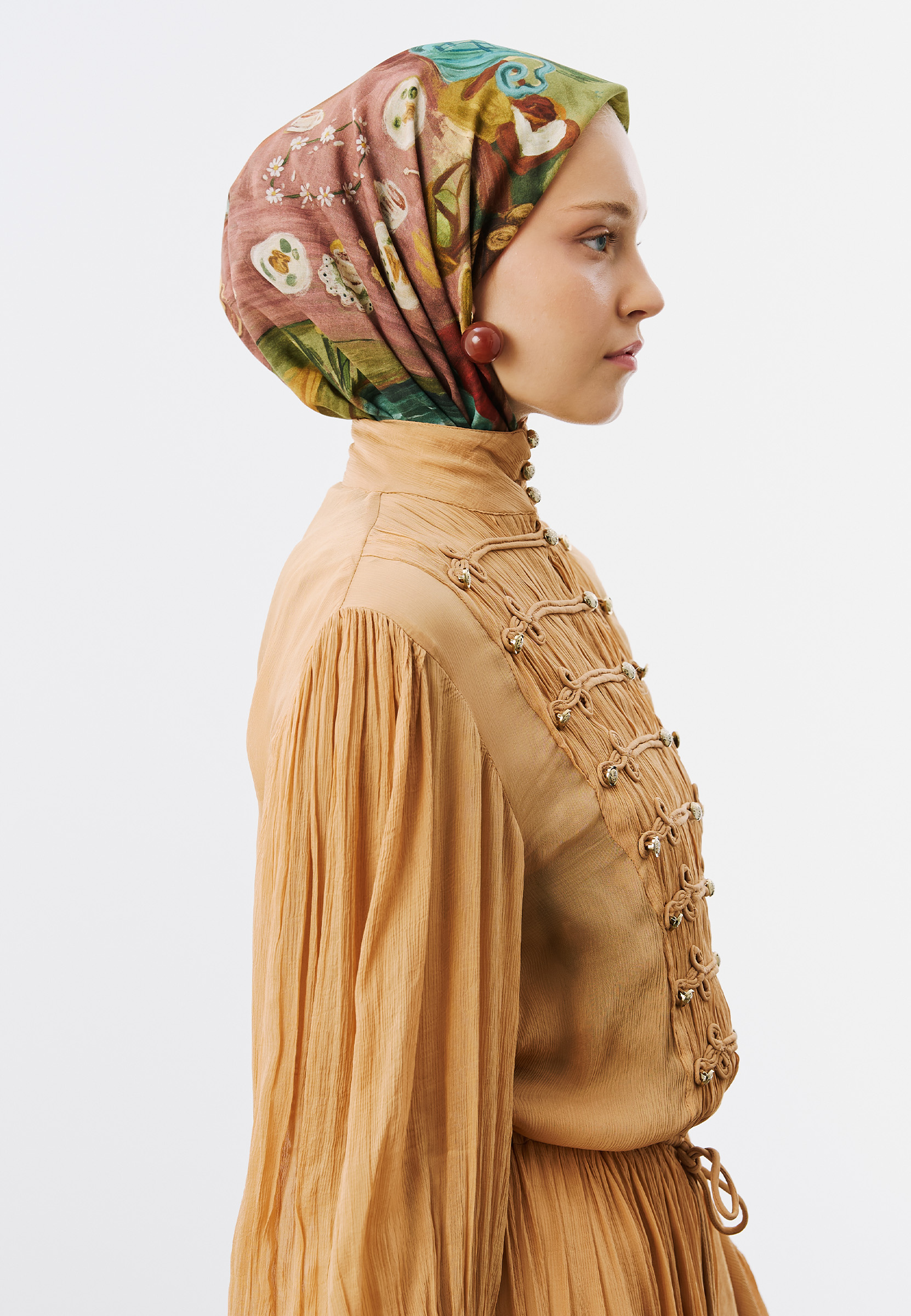 Fresh Scarfs Garden Picnic Desen Vual Eşarp Orman Yeşili görsel 3