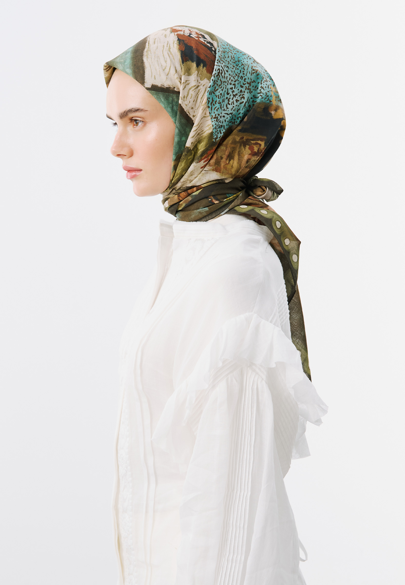 Fresh Scarfs Sweet Home Desen Vual Eşarp Yeşil görsel 2