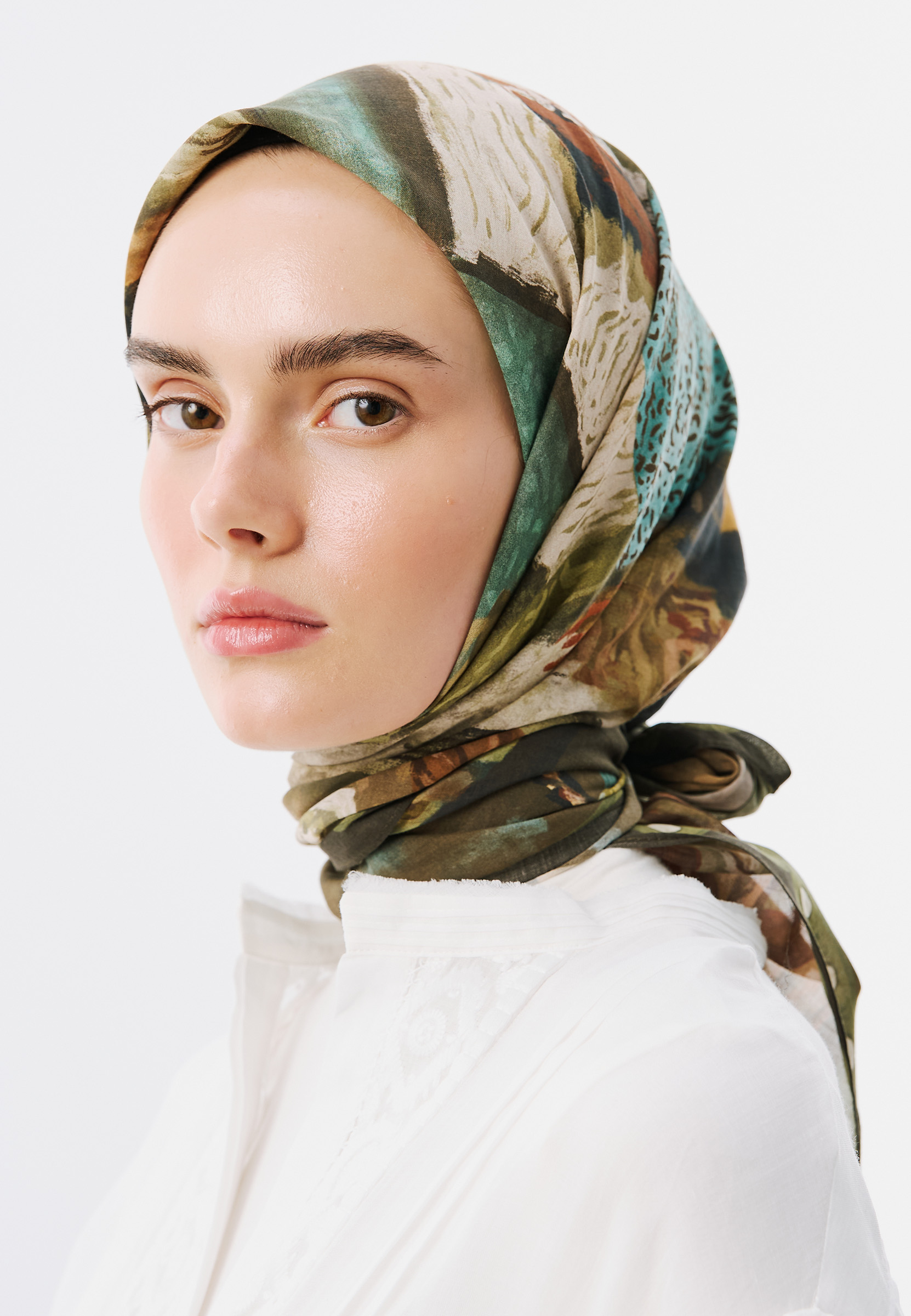 Fresh Scarfs Sweet Home Desen Vual Eşarp Yeşil görsel 4