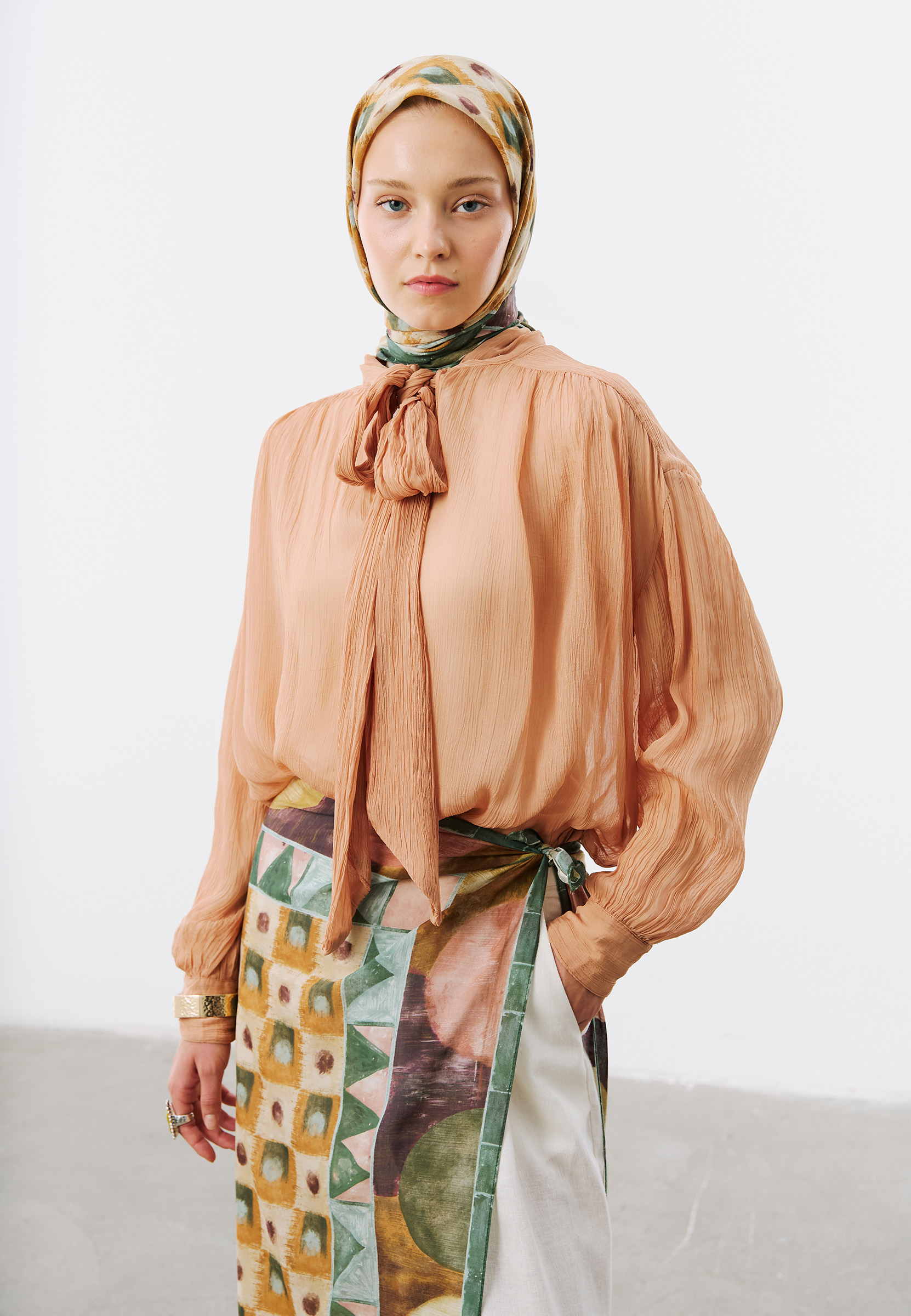 Fresh Scarfs Vintage Board Desen Vual Eşarp Turuncu