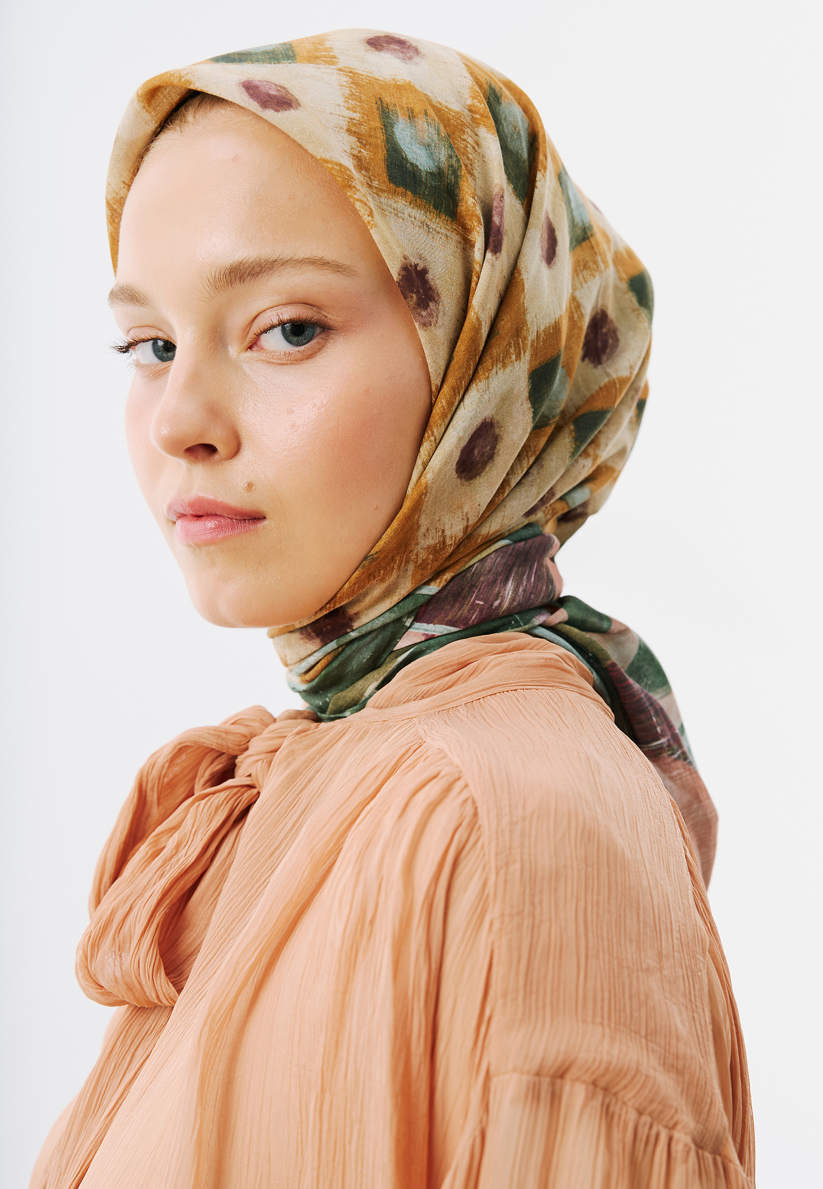 Fresh Scarfs Vintage Board Desen Vual Eşarp Turuncu görsel 3