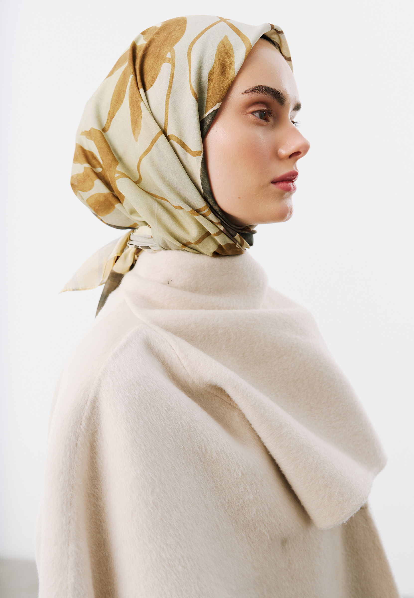 Fresh Scarfs Lillian Desen Vual Eşarp Tereyağı görsel 2