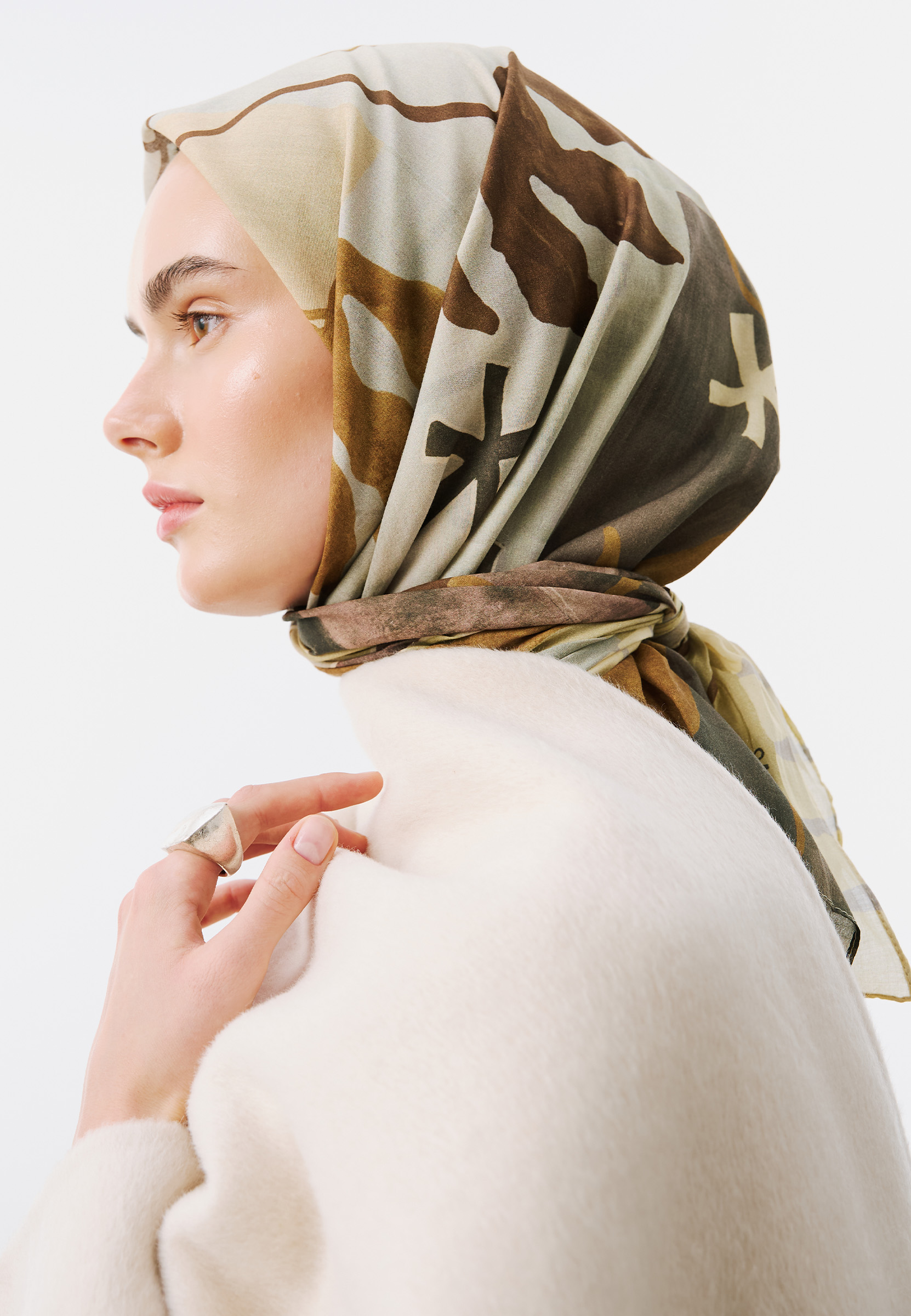 Fresh Scarfs Lillian Desen Vual Eşarp Tereyağı görsel 3