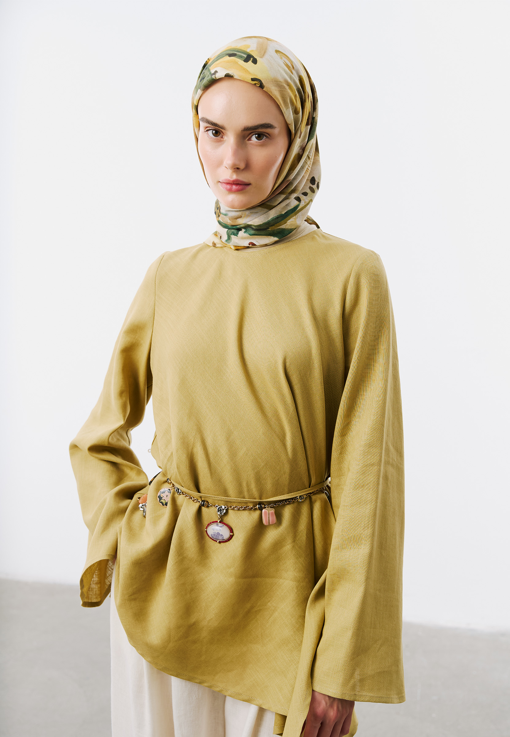 Fresh Scarfs Playful Palette Desen Vual Eşarp Toprak