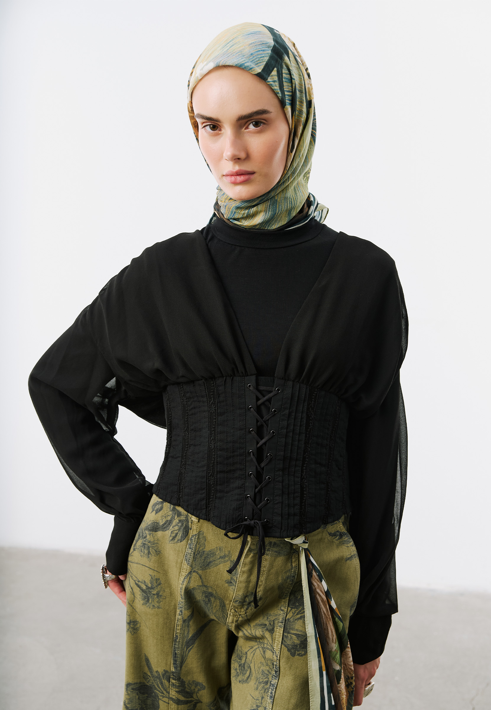 Fresh Scarfs Deep Forest Desen Vual Eşarp Soft Yeşil görsel 2