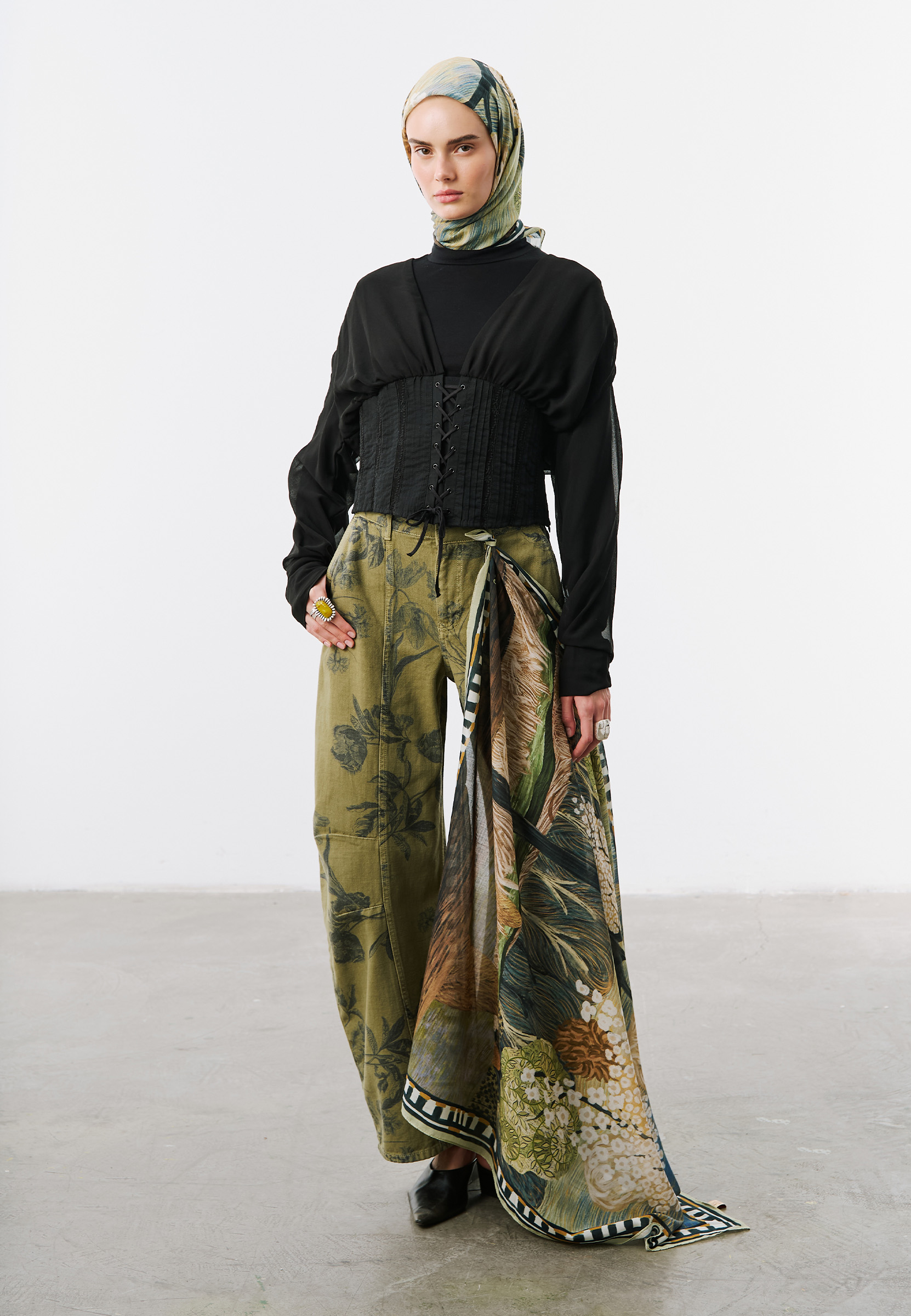 Fresh Scarfs Deep Forest Desen Vual Eşarp Soft Yeşil görsel 4
