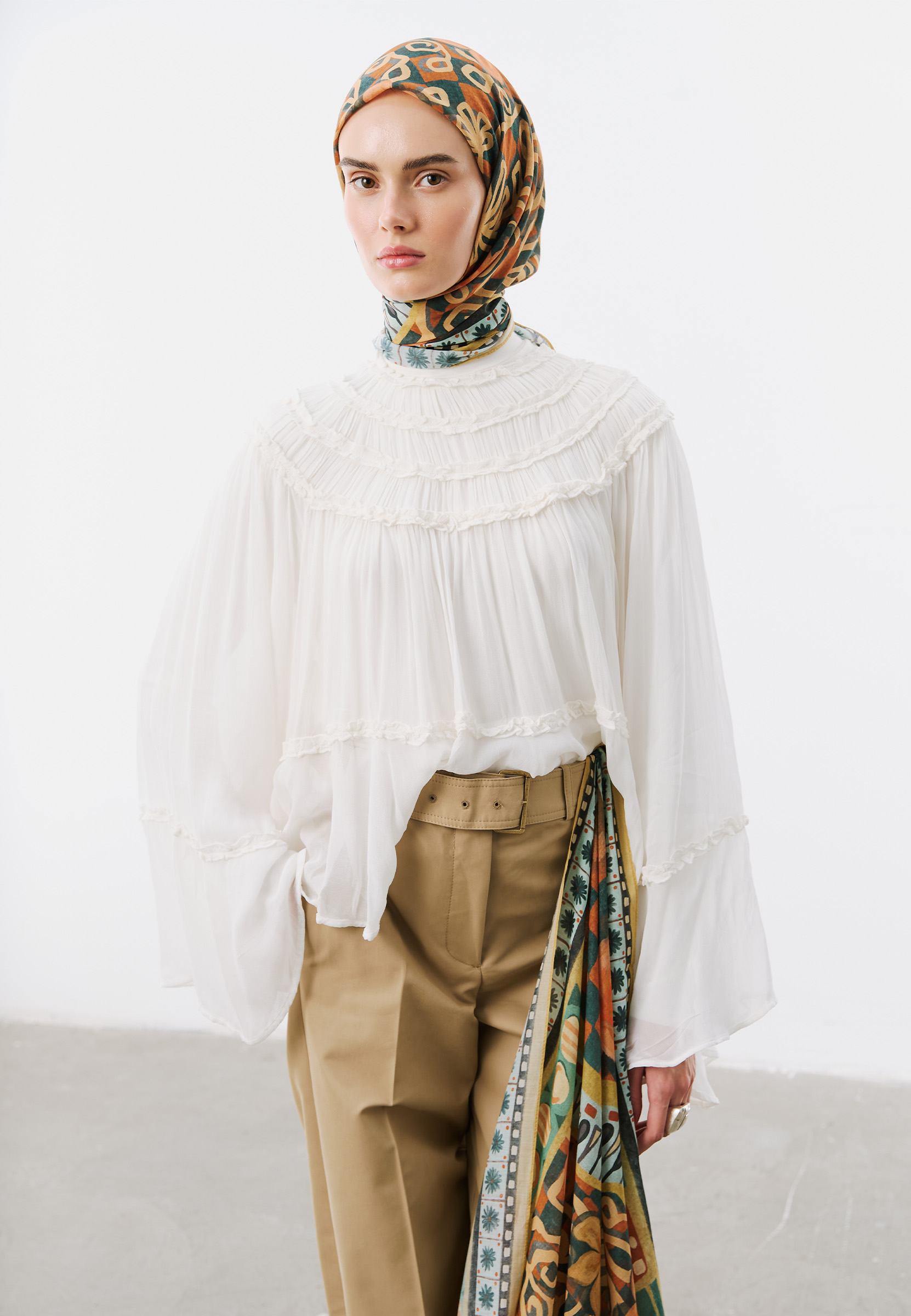 Fresh Scarfs Bloom Geometry Desen Vual Eşarp Mavi