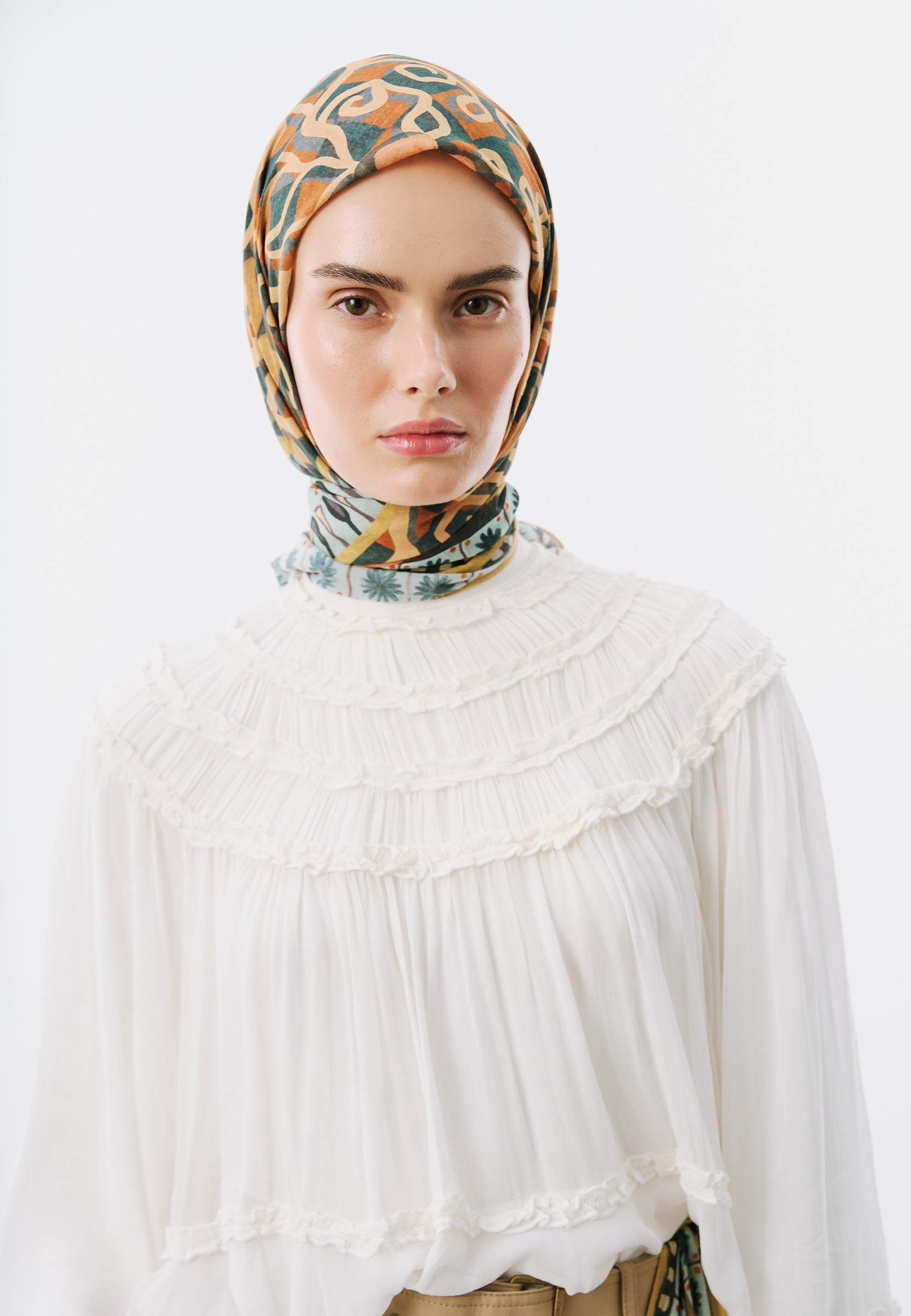 Fresh Scarfs Bloom Geometry Desen Vual Eşarp Mavi görsel 2