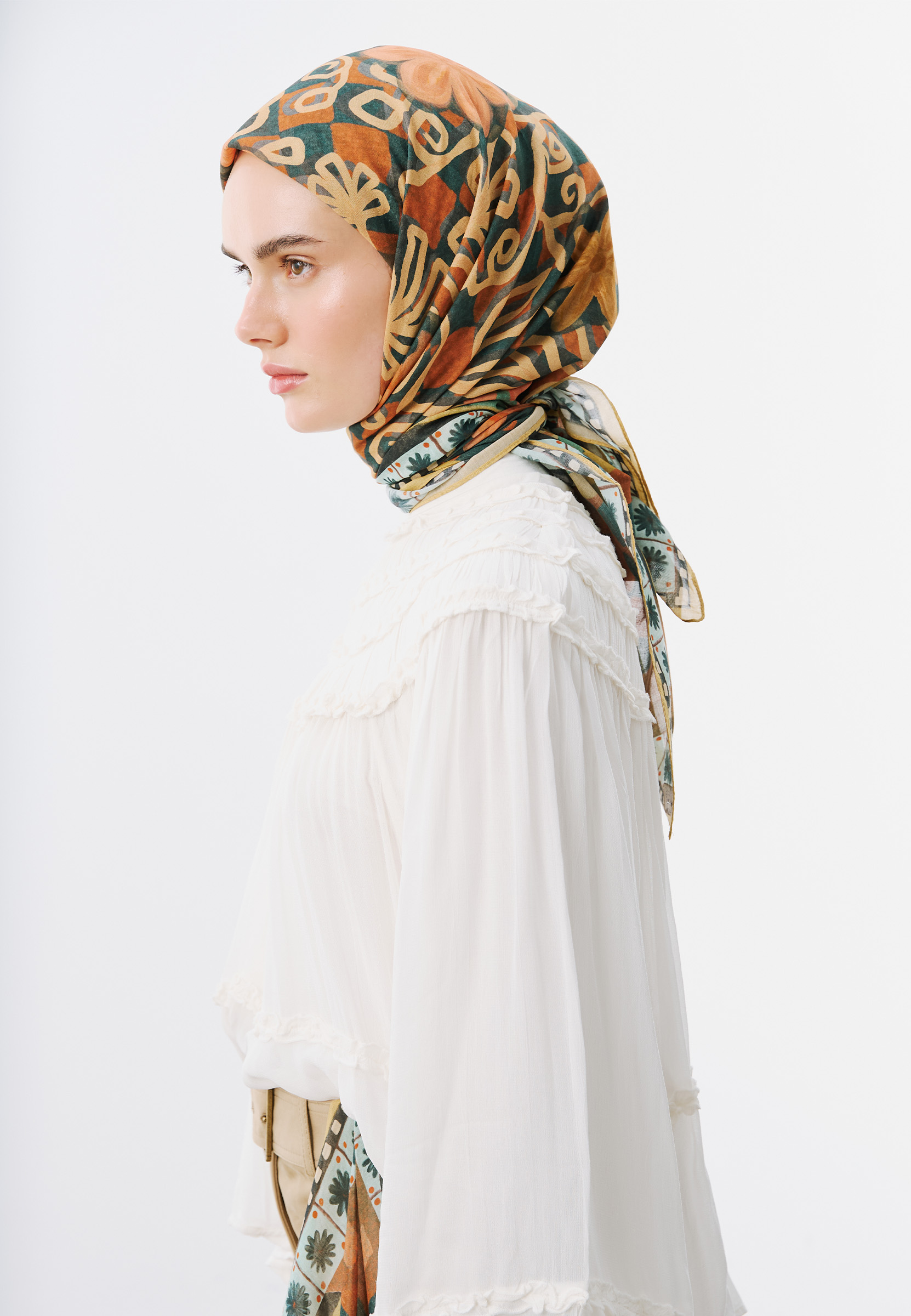 Fresh Scarfs Bloom Geometry Desen Vual Eşarp Mavi görsel 3