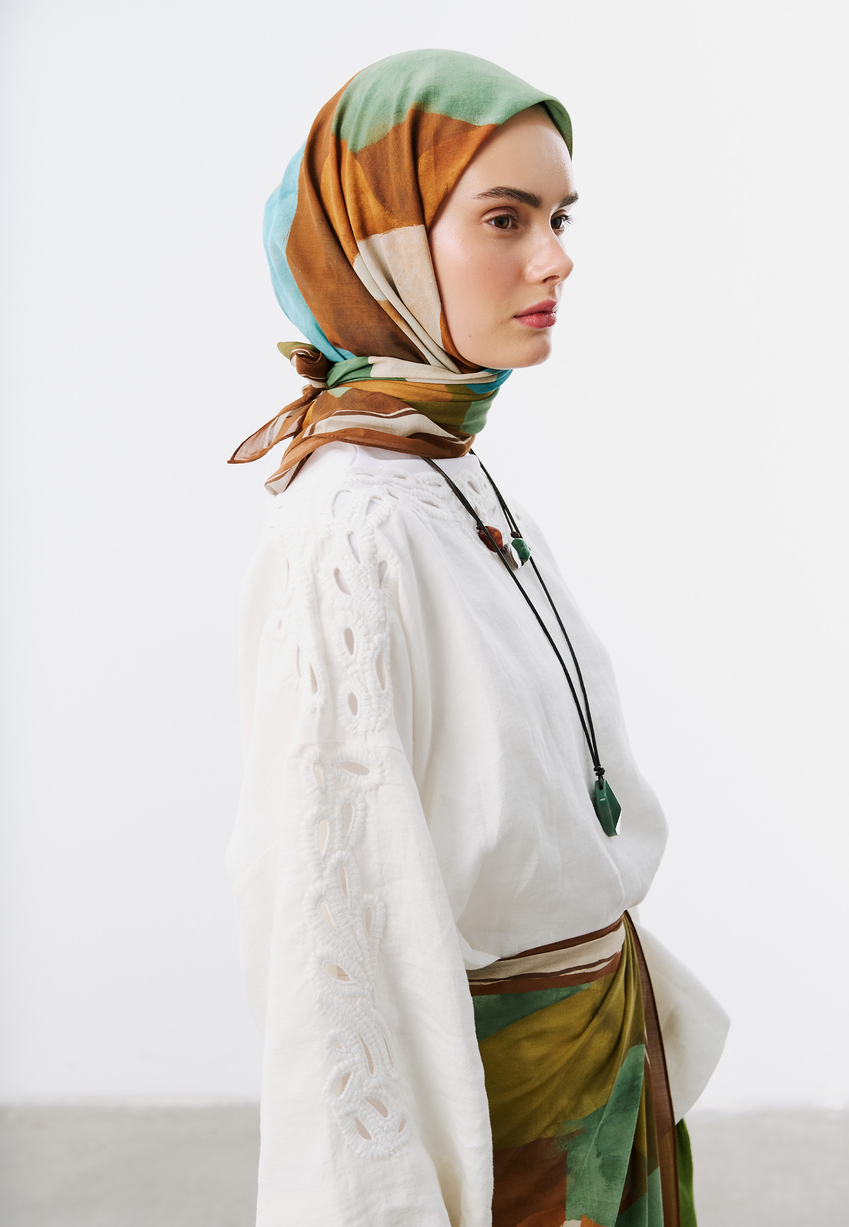 Fresh Scarfs Modern Blocks Desen Vual Eşarp Bakır görsel 2
