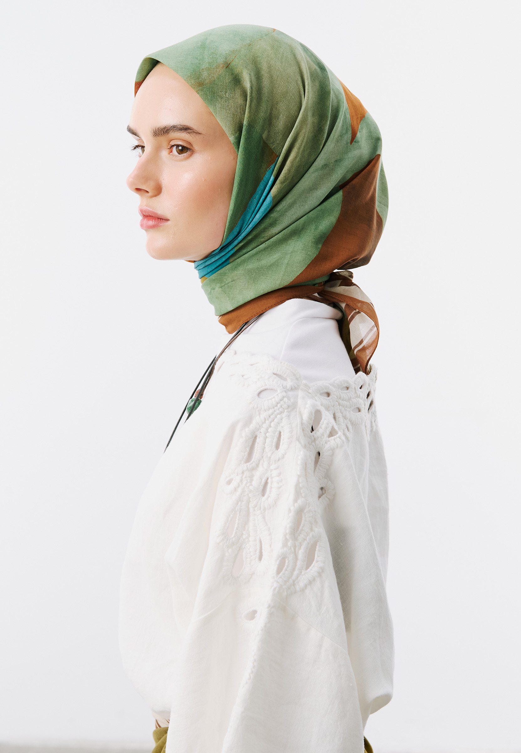 Fresh Scarfs Modern Blocks Desen Vual Eşarp Bakır görsel 3
