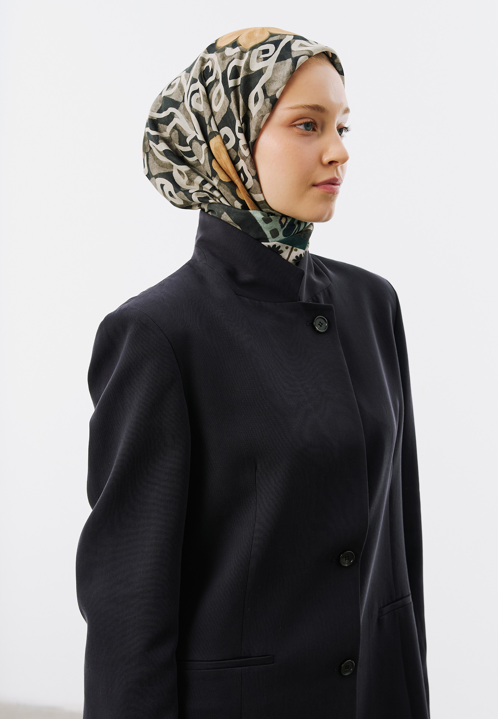 Fresh Scarfs Bloom Geometry Desen Vual Eşarp Siyah