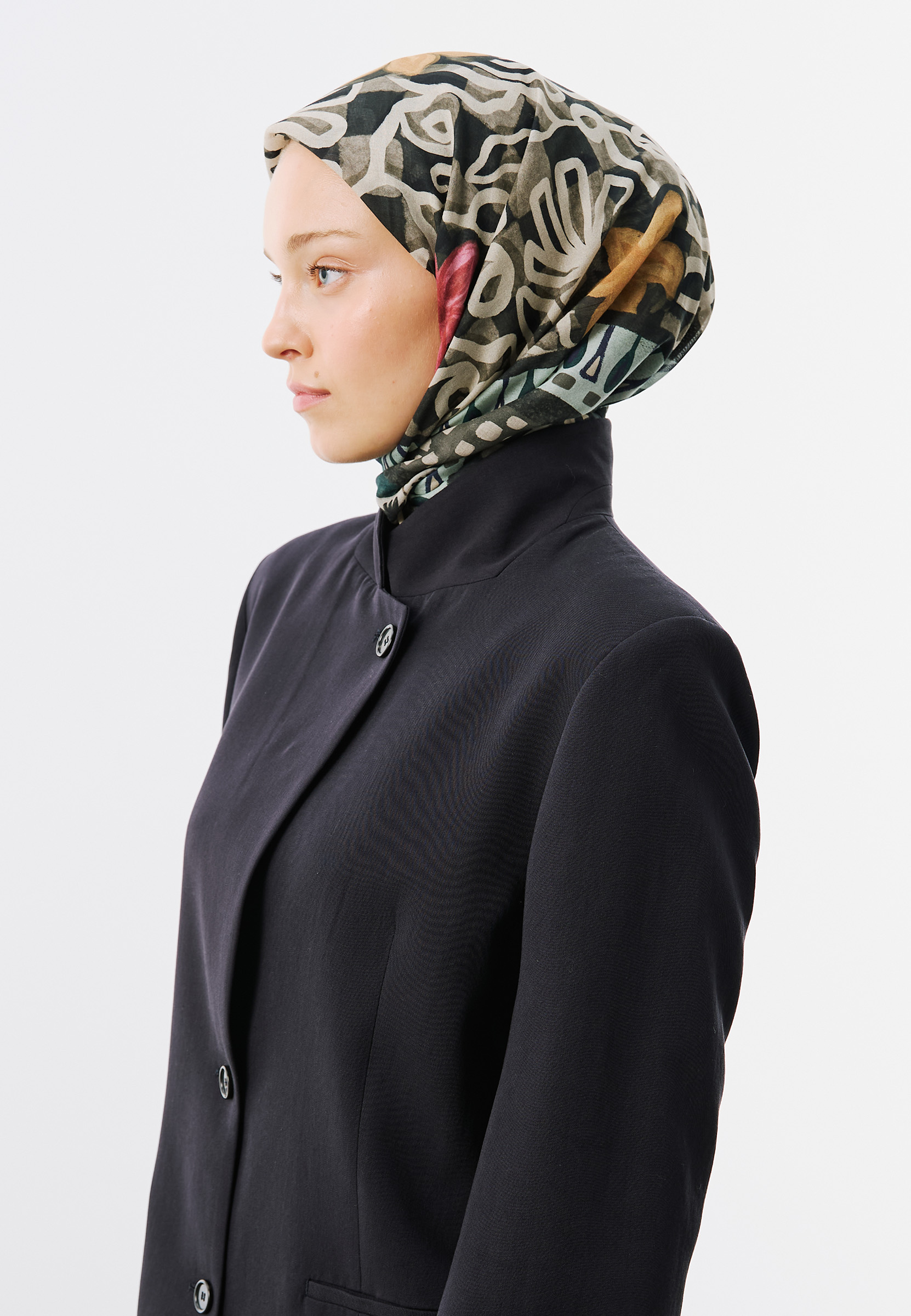 Fresh Scarfs Bloom Geometry Desen Vual Eşarp Siyah görsel 2