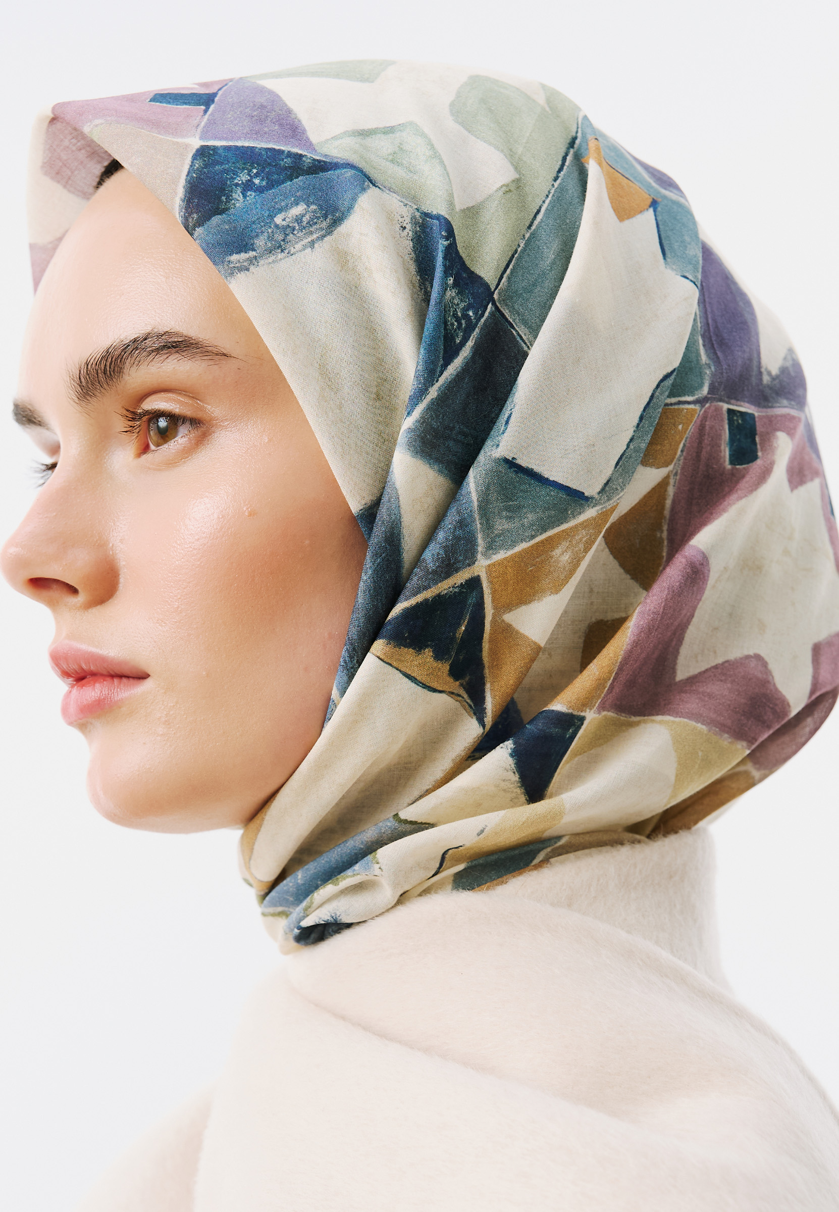 Fresh Scarfs Color Flow Desen Vual Eşarp Mavi görsel 3