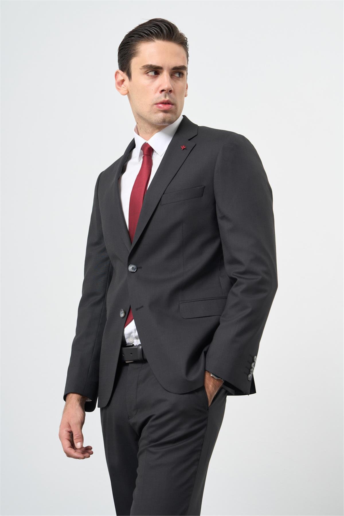 İMZA Siyah Düz Mono Yaka Çift Yırtmaç 2 Düğme 6 Drop Comfort Fit Classic Takım Elbise 1001245167