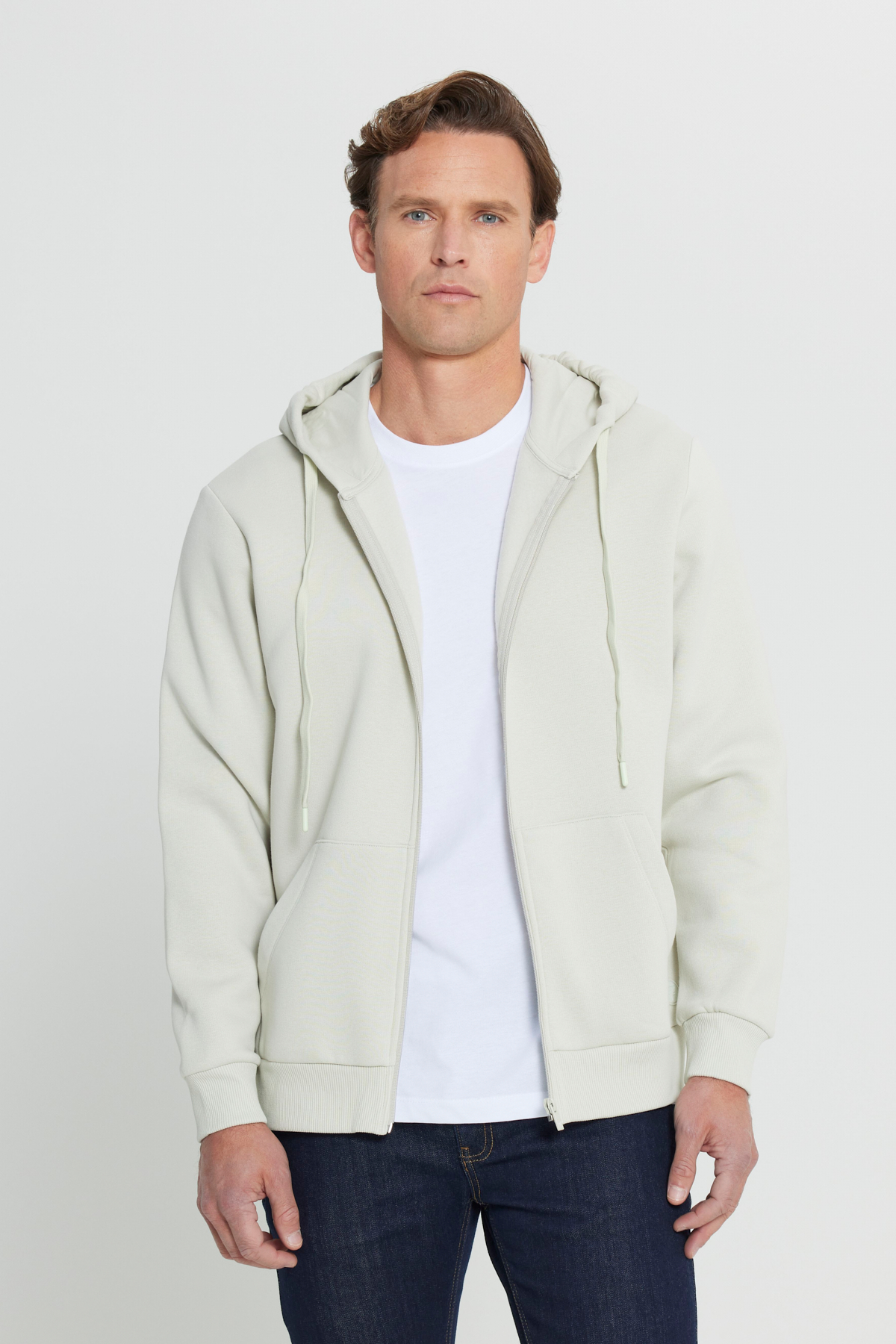 AC&Co / Altınyıldız Classics Bej Standart Fit Normal Kesim Kapüşonlu Erkek Fermuarlı Sweatshirt Hırka görsel 3