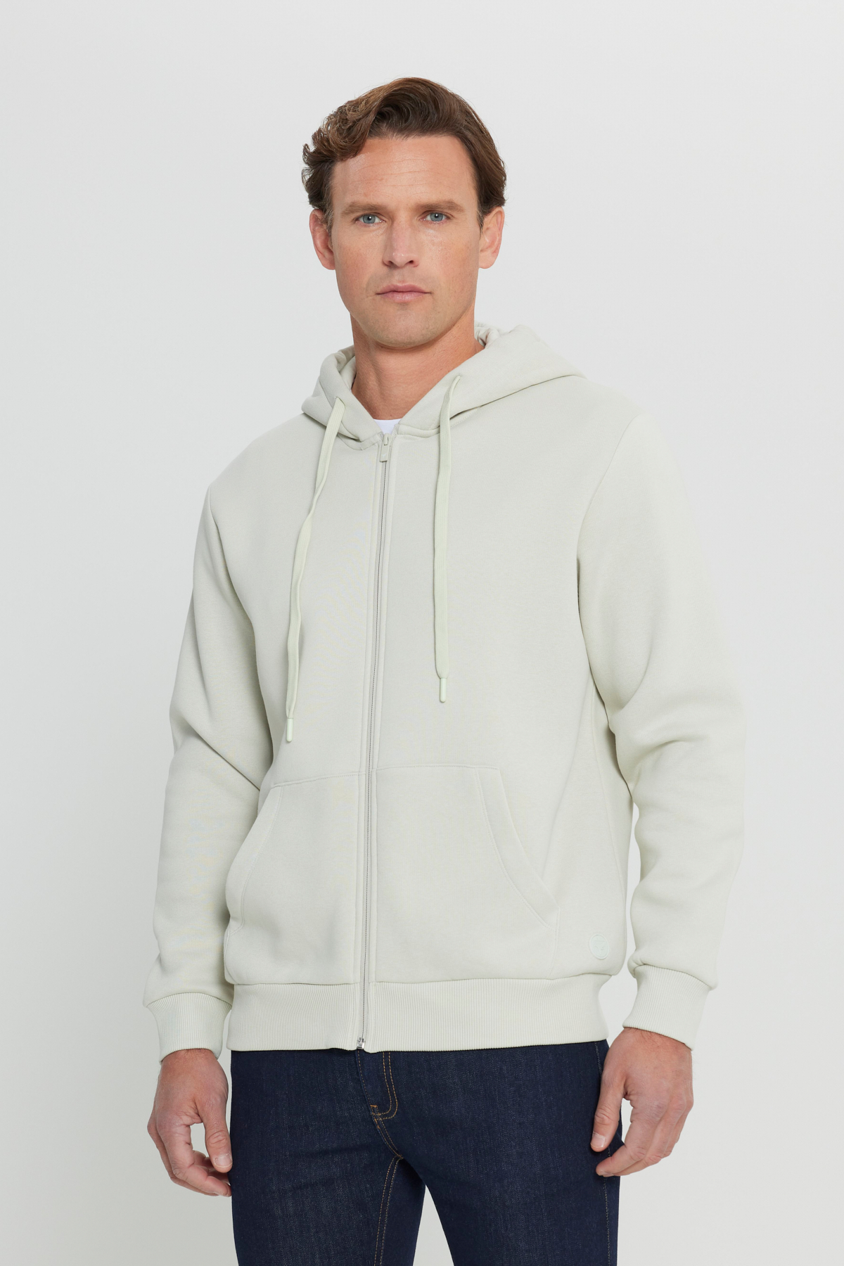 AC&Co / Altınyıldız Classics Bej Standart Fit Normal Kesim Kapüşonlu Erkek Fermuarlı Sweatshirt Hırka görsel 4