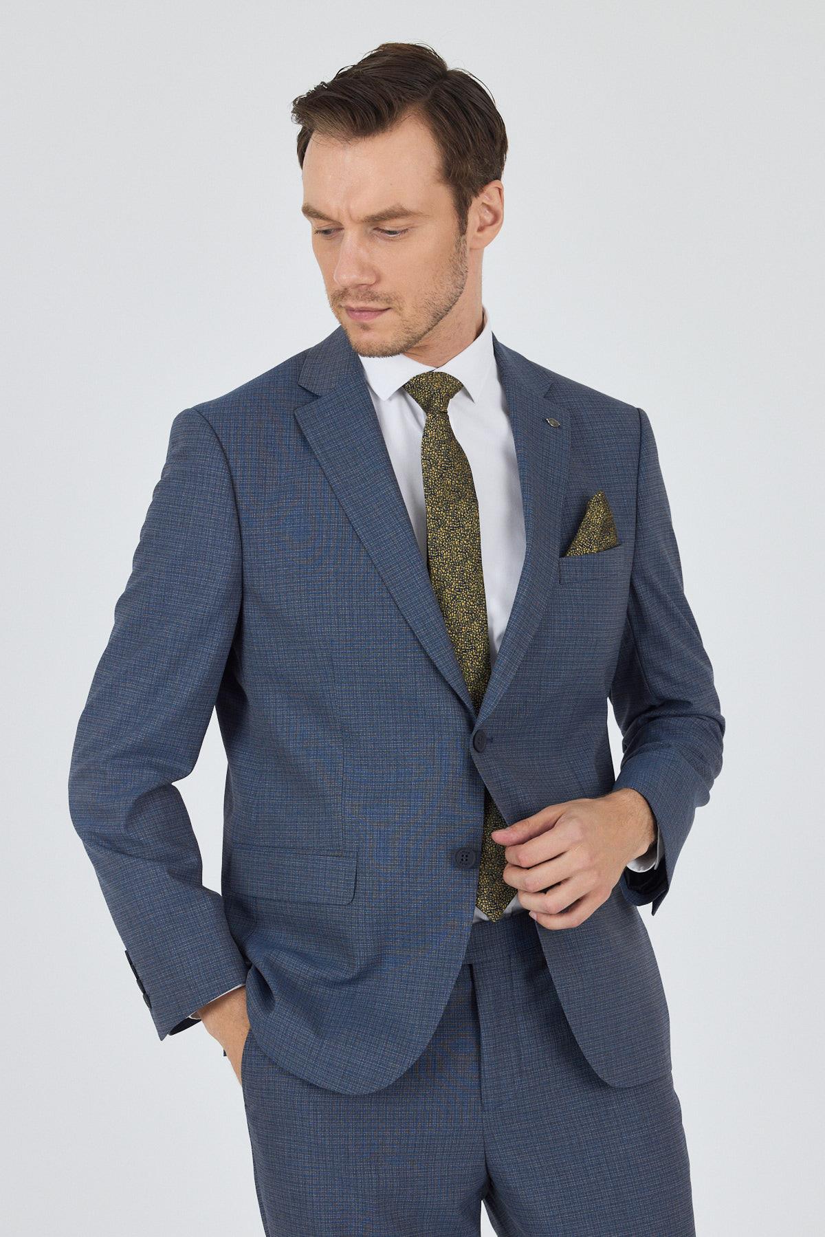 İMZA Mavi Mono Yaka Esnek 6 Drop Comfort Fit Classic Takım Elbise 1001250104 görsel 3
