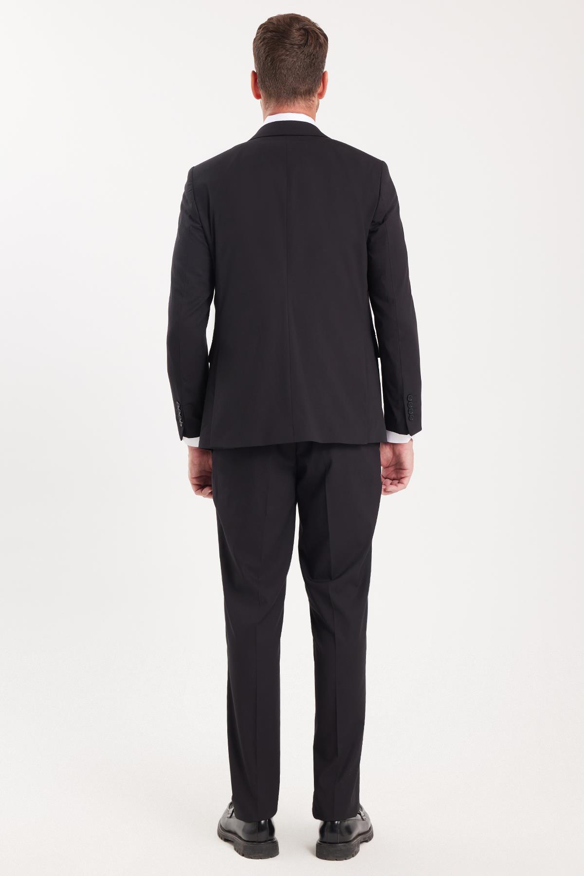 TUDORS Erkek Slim Fit Mono Yaka Elastanlı Esnek Kumaş Siyah Takım Elbise görsel 7