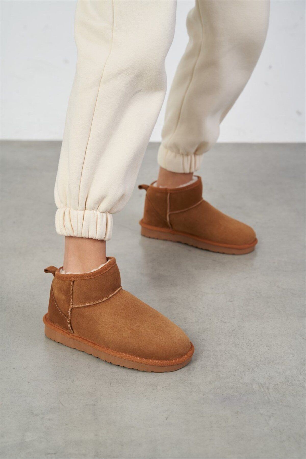 DUXAL SHOES Mini Gri Süet Yarım Bot içi Tüylü Düz Taban Kadın Ayakkabı görsel 6