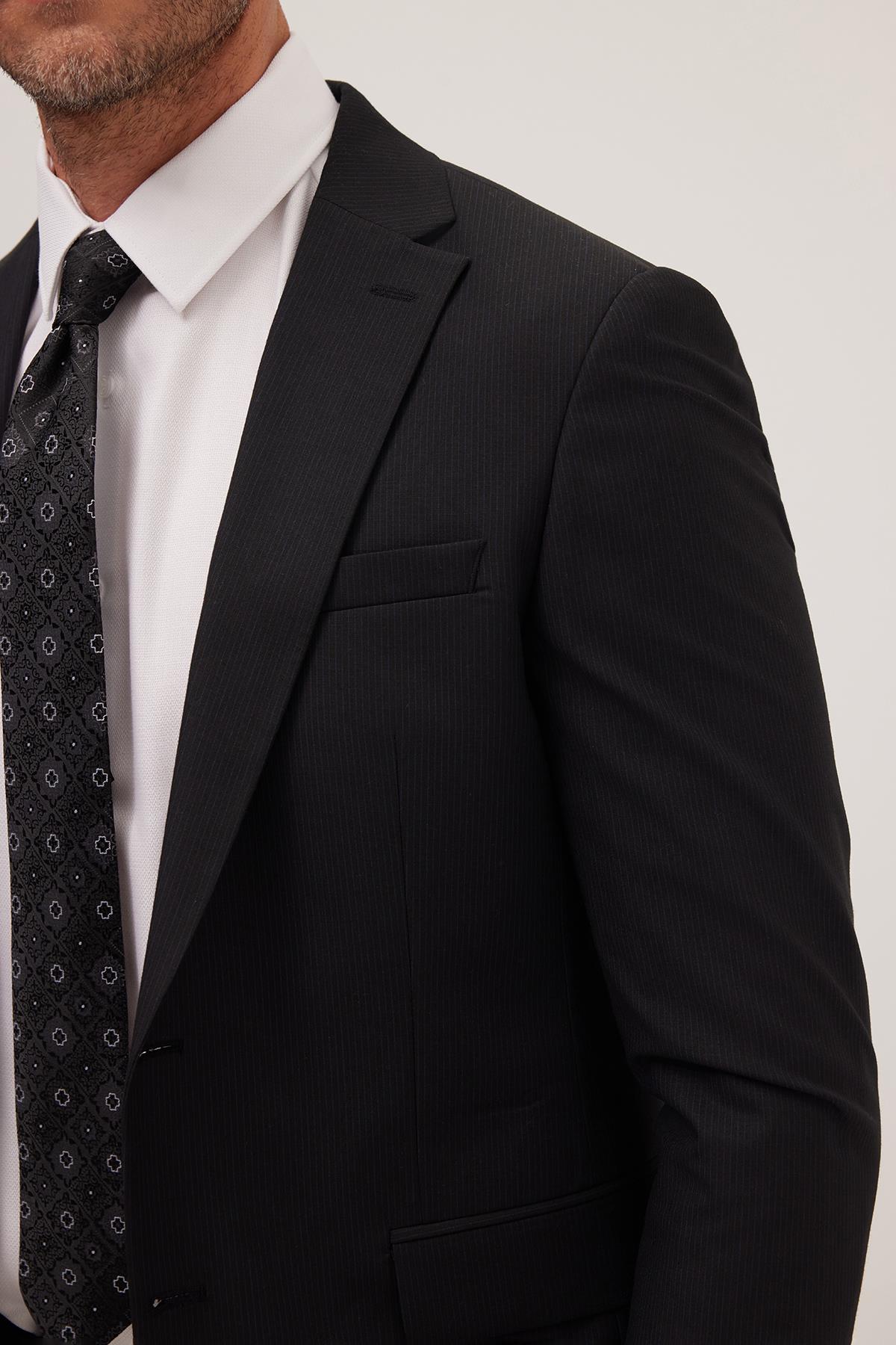 TUDORS Erkek Slim Fit Mono Yaka Elastanlı Esnek Kumaş Siyah Takım Elbise görsel 6