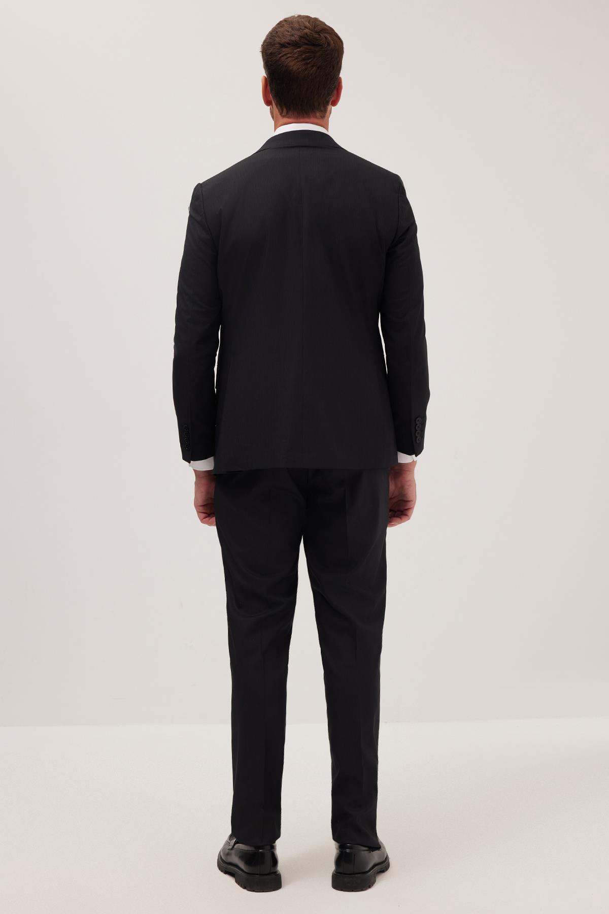 TUDORS Erkek Slim Fit Mono Yaka Elastanlı Esnek Kumaş Siyah Takım Elbise görsel 7