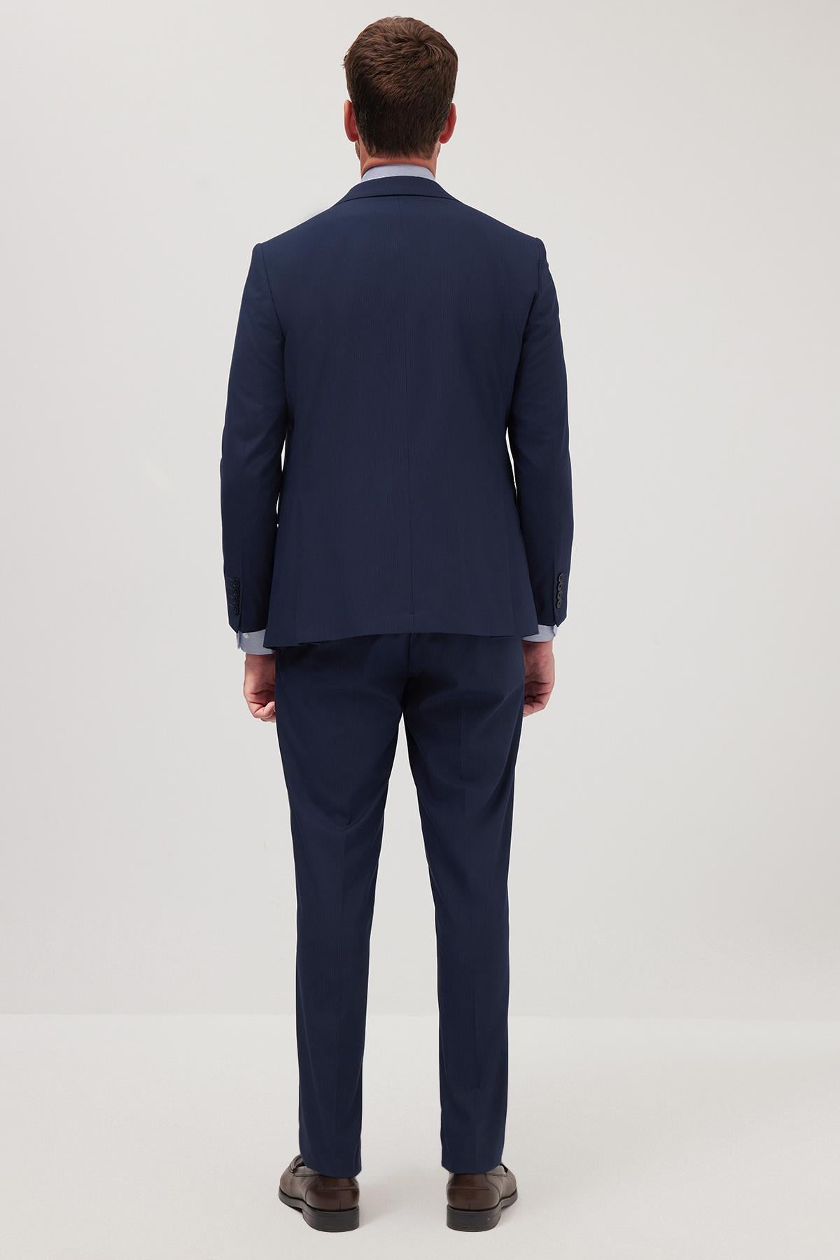 TUDORS Erkek Slim Fit Mono Yaka Elastanlı Esnek Kumaş Lacivert Takım Elbise görsel 7