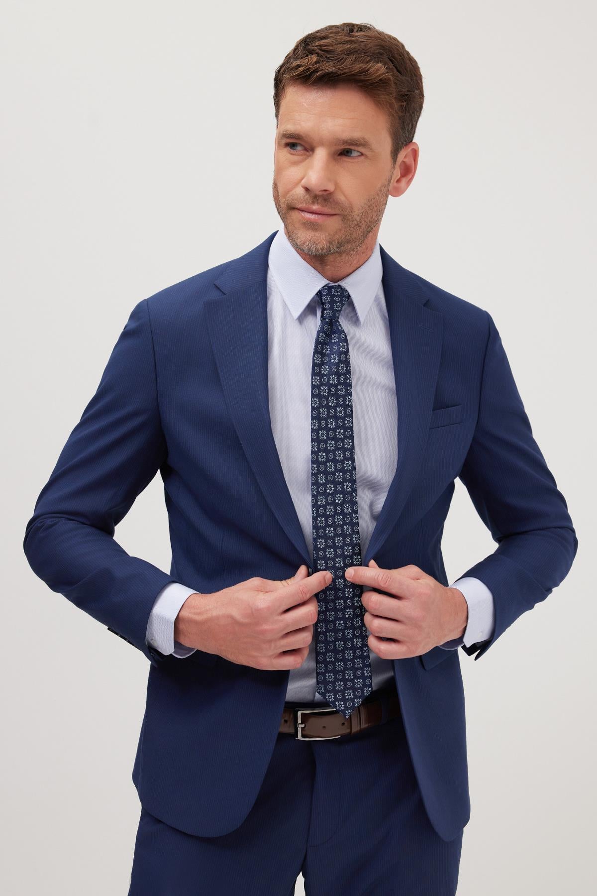 TUDORS Erkek Slim Fit Mono Yaka Elastanlı Esnek Kumaş Koyu Lacivert Takım Elbise görsel 2