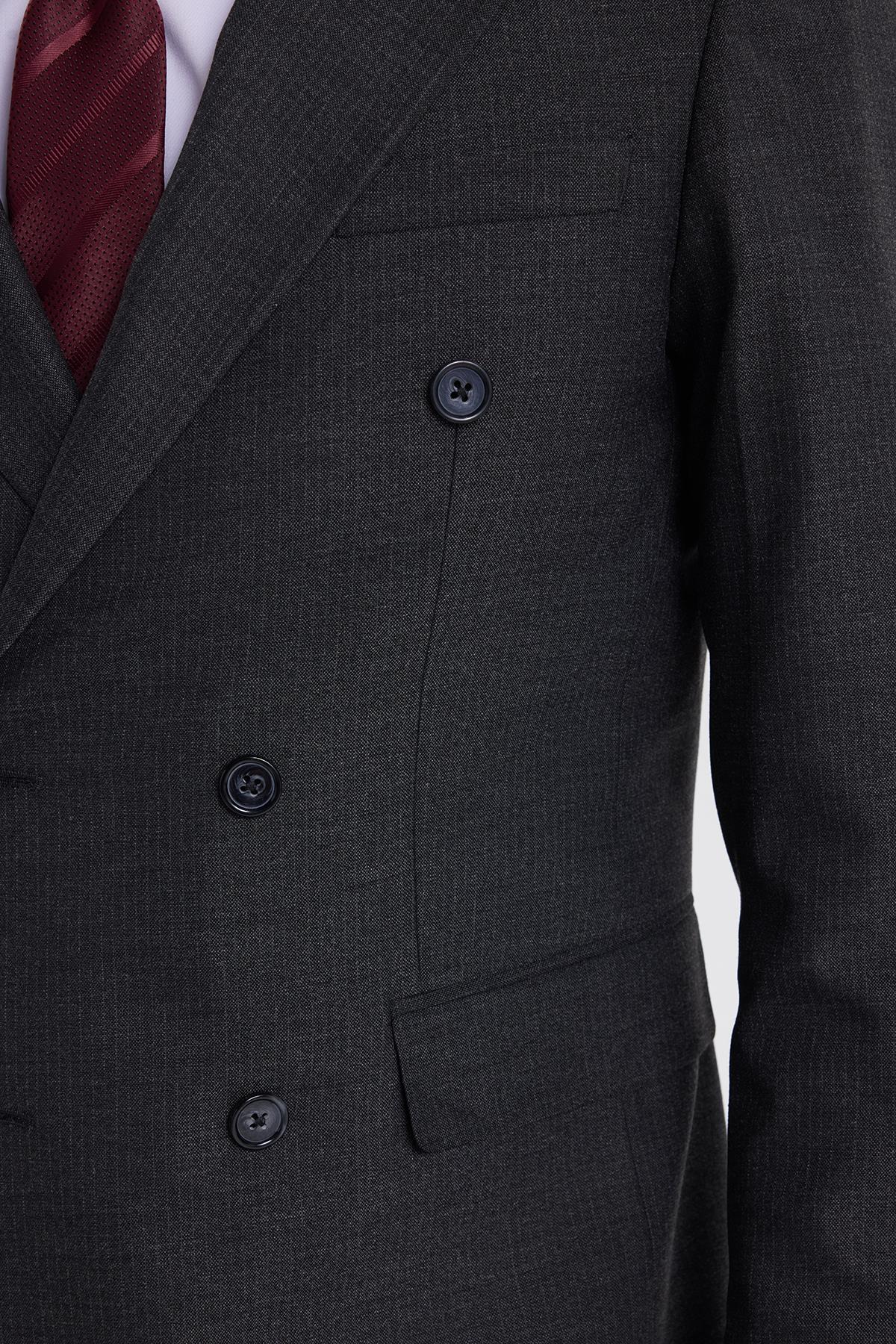 TUDORS Erkek Slim Fit Sivri Yaka Çizgili Kapaklı Cepli Antrasit Takım Elbise görsel 3