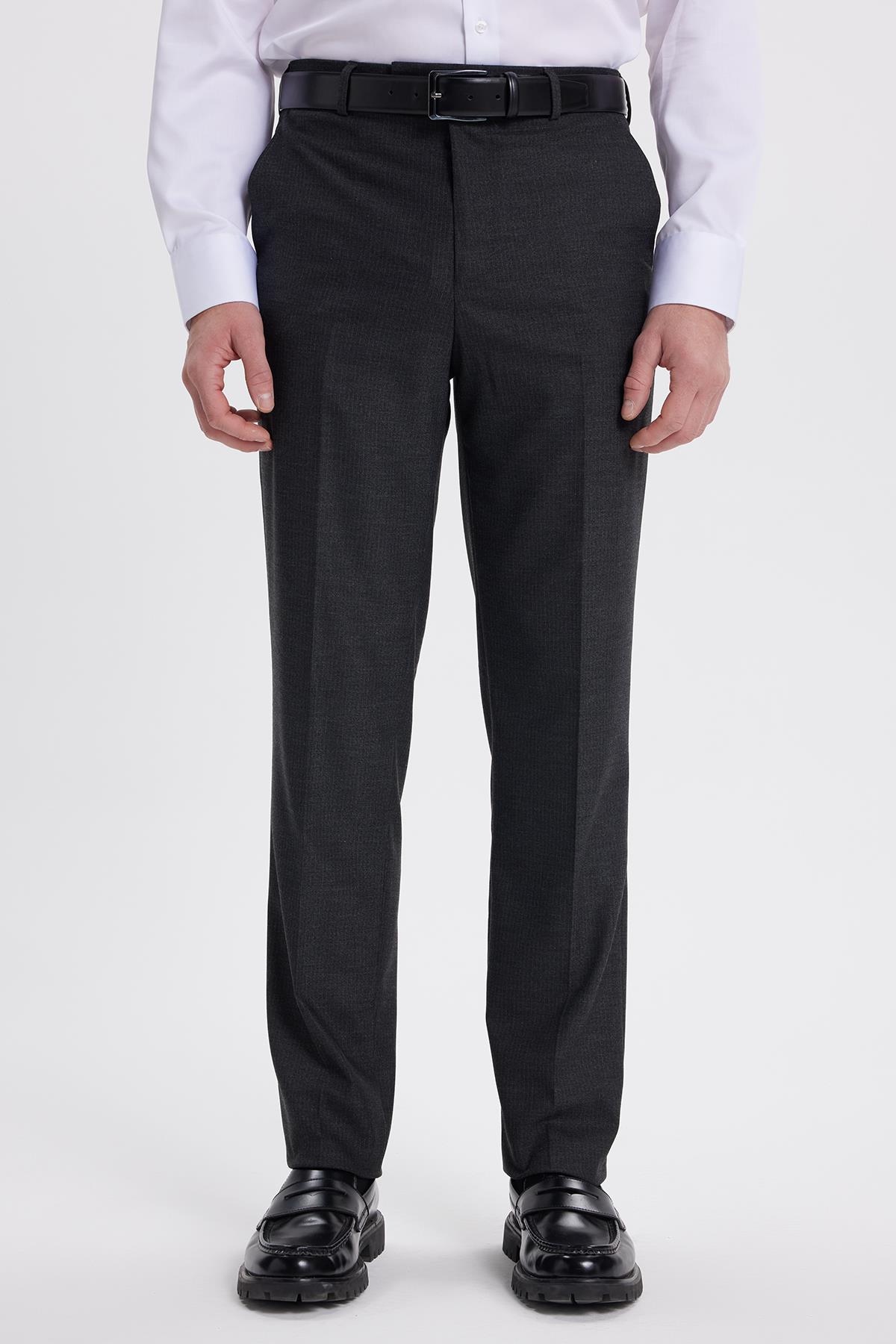 TUDORS Erkek Slim Fit Sivri Yaka Çizgili Kapaklı Cepli Antrasit Takım Elbise görsel 7