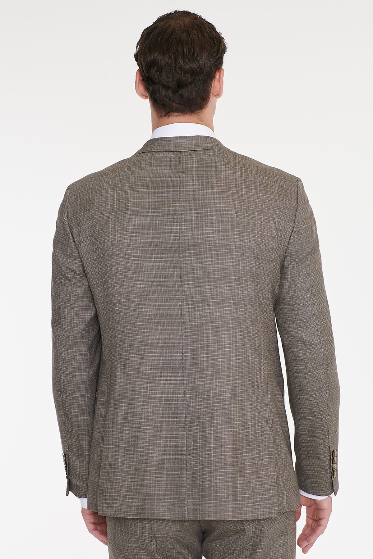 AC&Co / Altınyıldız Classics Erkek Bej Yünlü Slim Fit Dar Kesim Mono Yaka Kapak Cepli Desenli Esnek Takım Elbise görsel 5