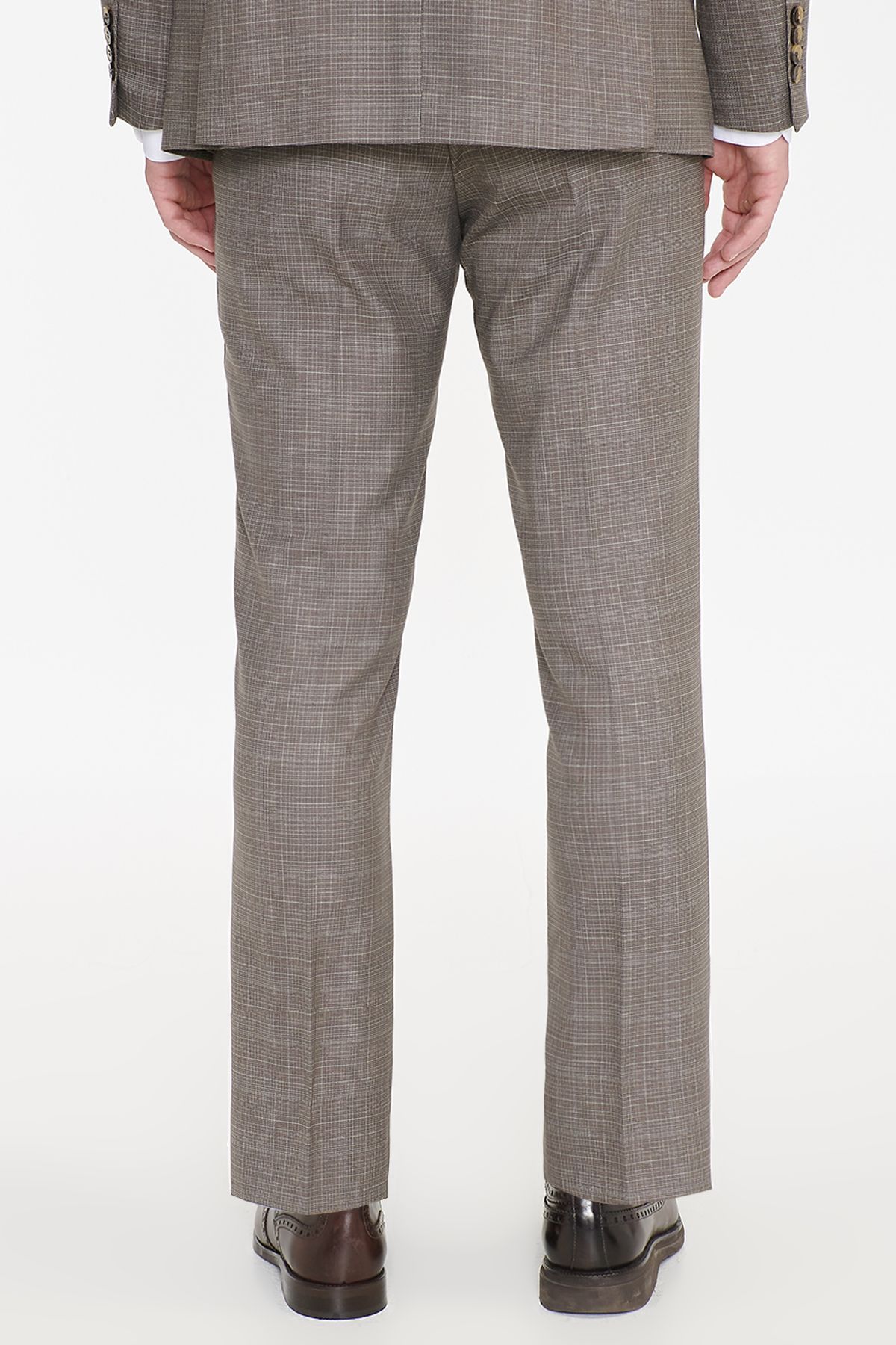 AC&Co / Altınyıldız Classics Erkek Bej Yünlü Slim Fit Dar Kesim Mono Yaka Kapak Cepli Desenli Esnek Takım Elbise görsel 7