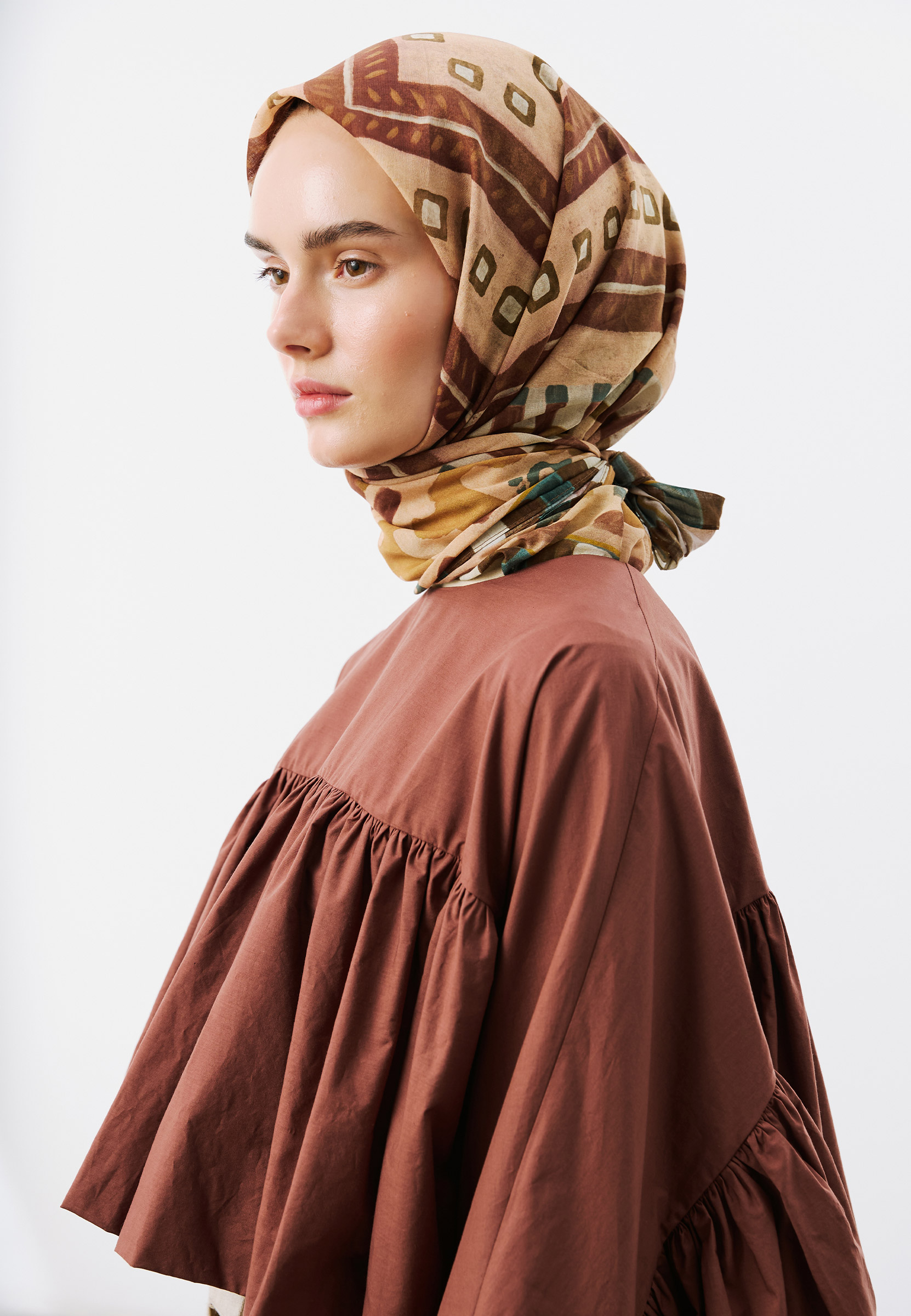Fresh Scarfs Abstract Flow Desen Vual Eşarp Somon görsel 3