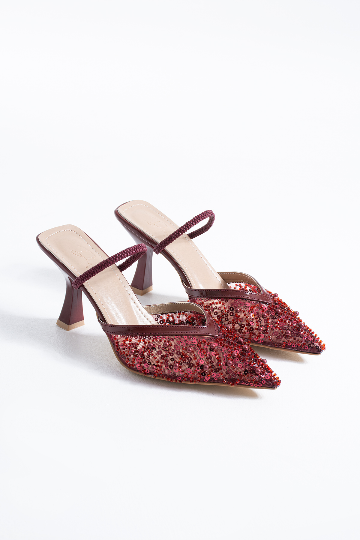 DUXAL SHOES Alberta Tüylü Boncuklu Detaylı Arkası Açık Topuklu Ayakkabı görsel 2