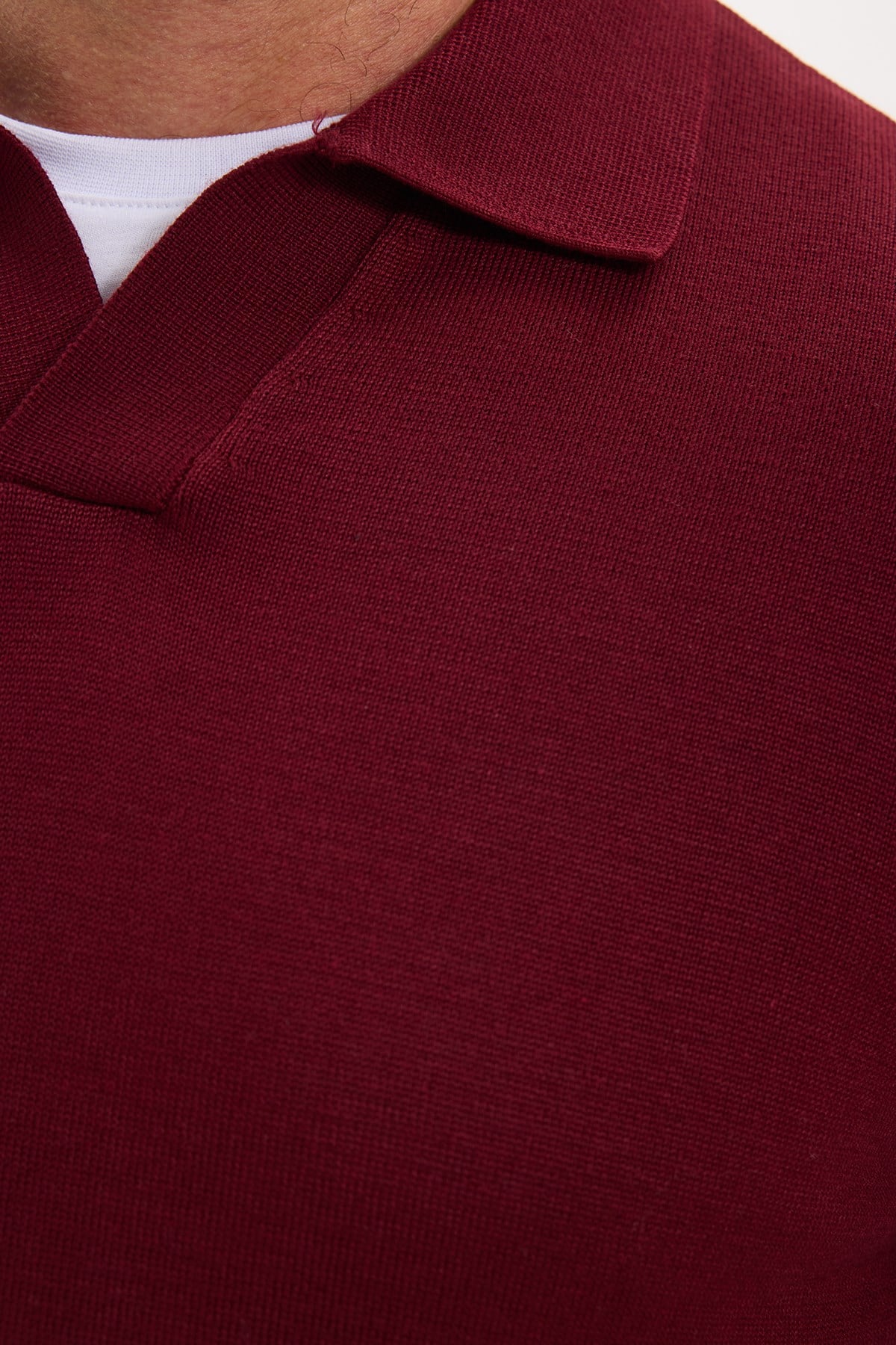 TUDORS Erkek Standart Fit Normal Kesim Polo V Yaka Bordo Triko Kazak görsel 6