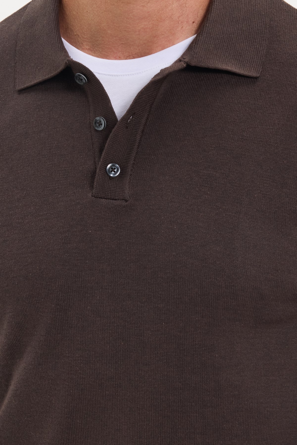TUDORS Erkek Standart Fit Normal Kesim Pamuklu Polo Yaka Kahverengi Kazak görsel 5