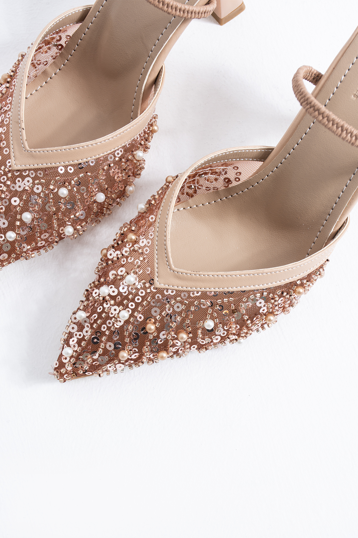 DUXAL SHOES Alberta Tüylü Boncuklu Detaylı Arkası Açık Topuklu Ayakkabı görsel 7