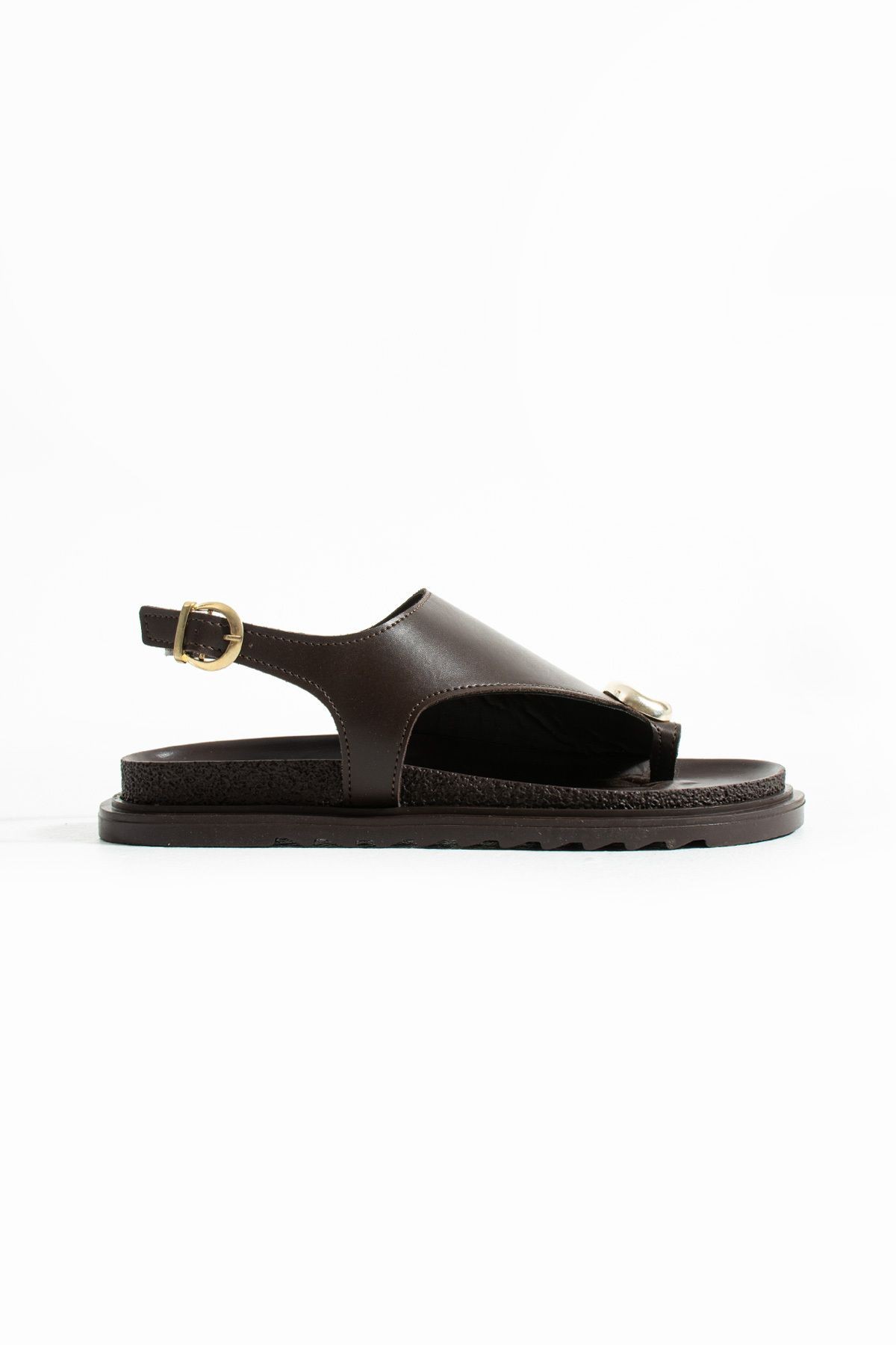 DUXAL SHOES Clara Kadın Altın Tokalı Kahverengi Düz Sandalet görsel 5