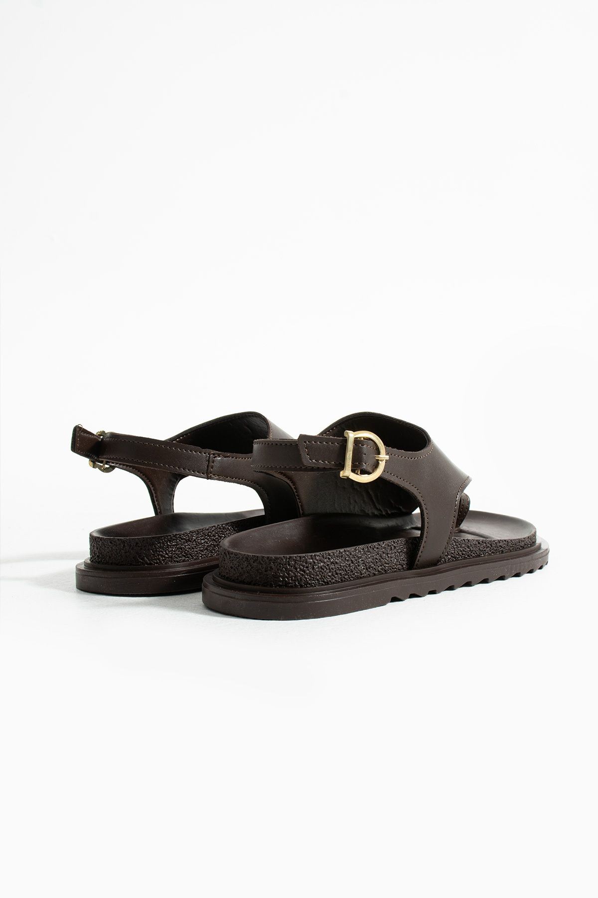 DUXAL SHOES Clara Kadın Altın Tokalı Kahverengi Düz Sandalet görsel 6