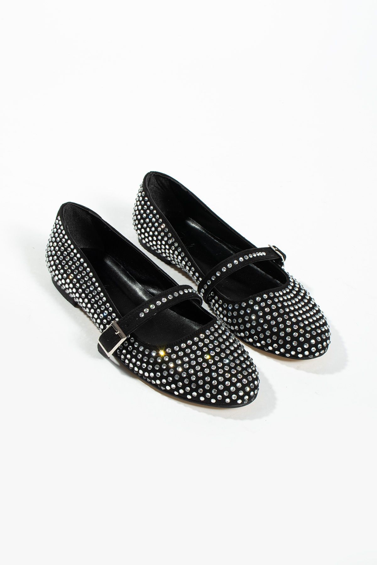 DUXAL SHOES Kadın Baretli Taşlı Babet Ayakkabı Siyah