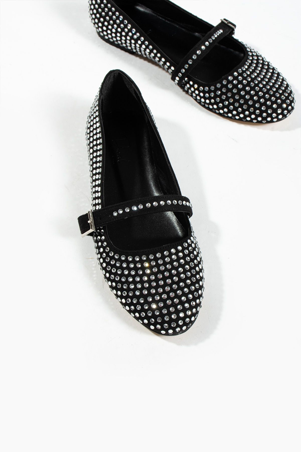DUXAL SHOES Kadın Baretli Taşlı Babet Ayakkabı Siyah görsel 2