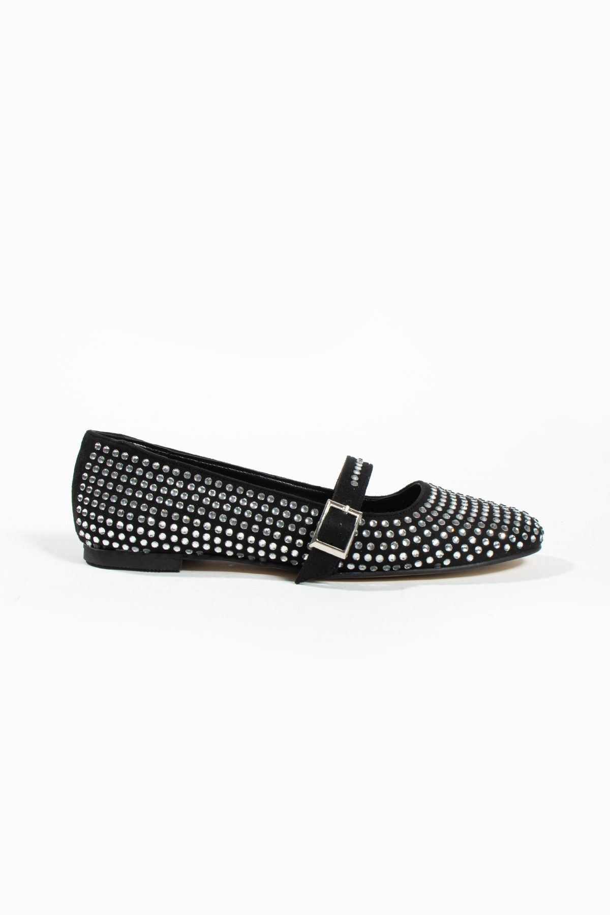 DUXAL SHOES Kadın Baretli Taşlı Babet Ayakkabı Siyah görsel 3